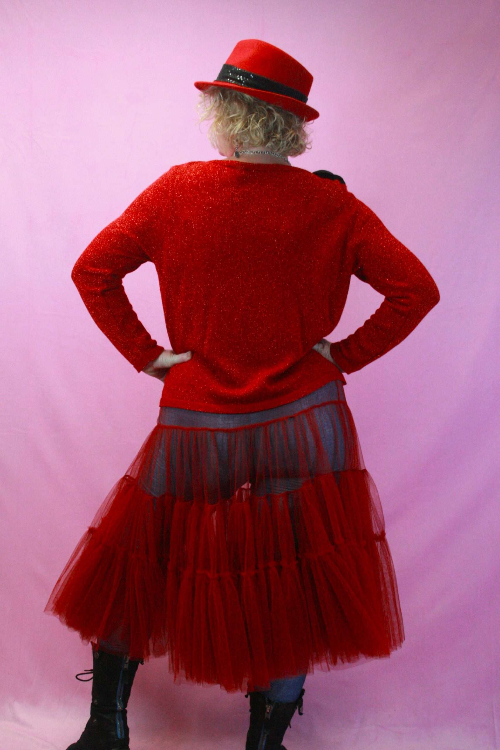 Q is for Quirky, Red Glitter Upcycled Statement Knit 10-14 - Image 2