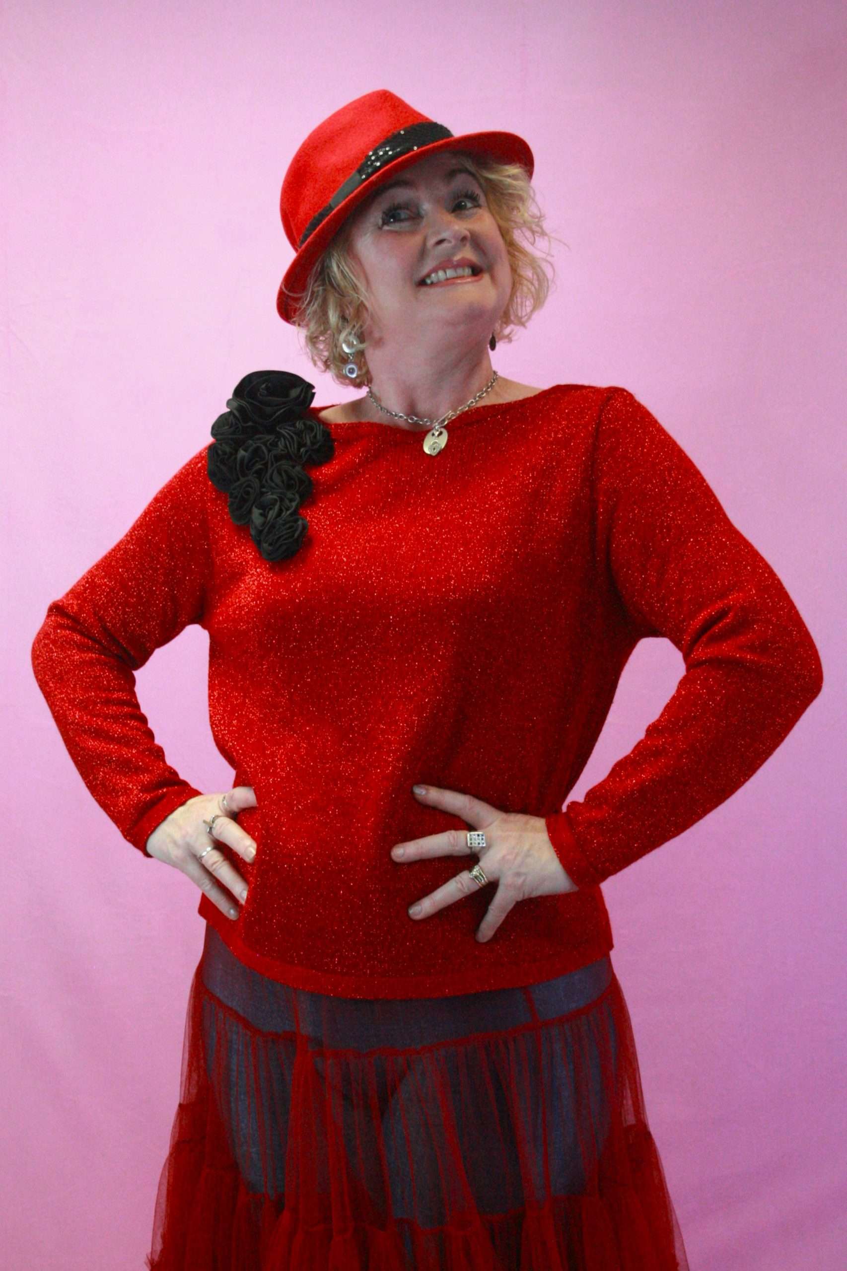 Q is for Quirky, Red Glitter Upcycled Statement Knit 10-14 - Image 3