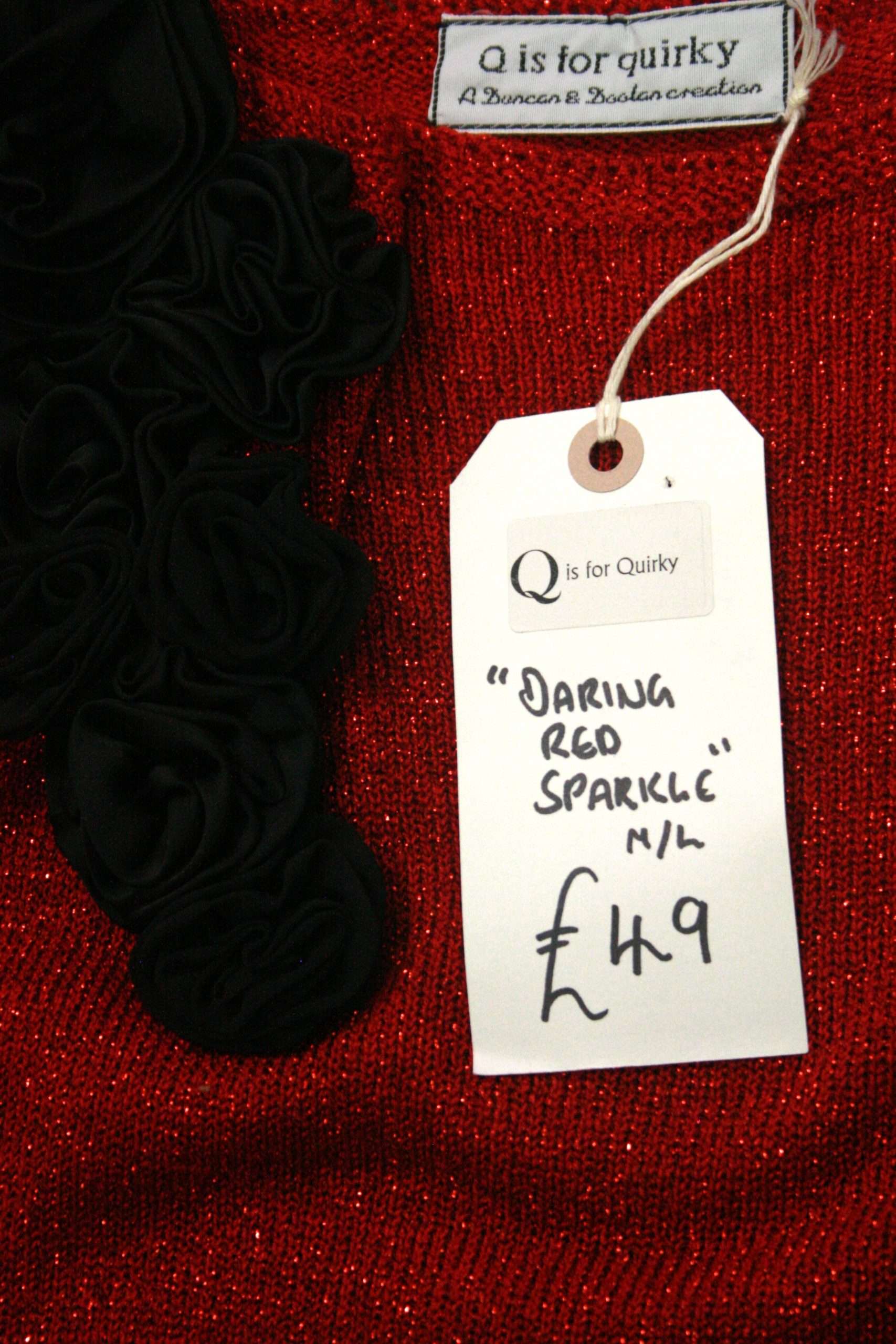Q is for Quirky, Red Glitter Upcycled Statement Knit 10-14 - Image 4