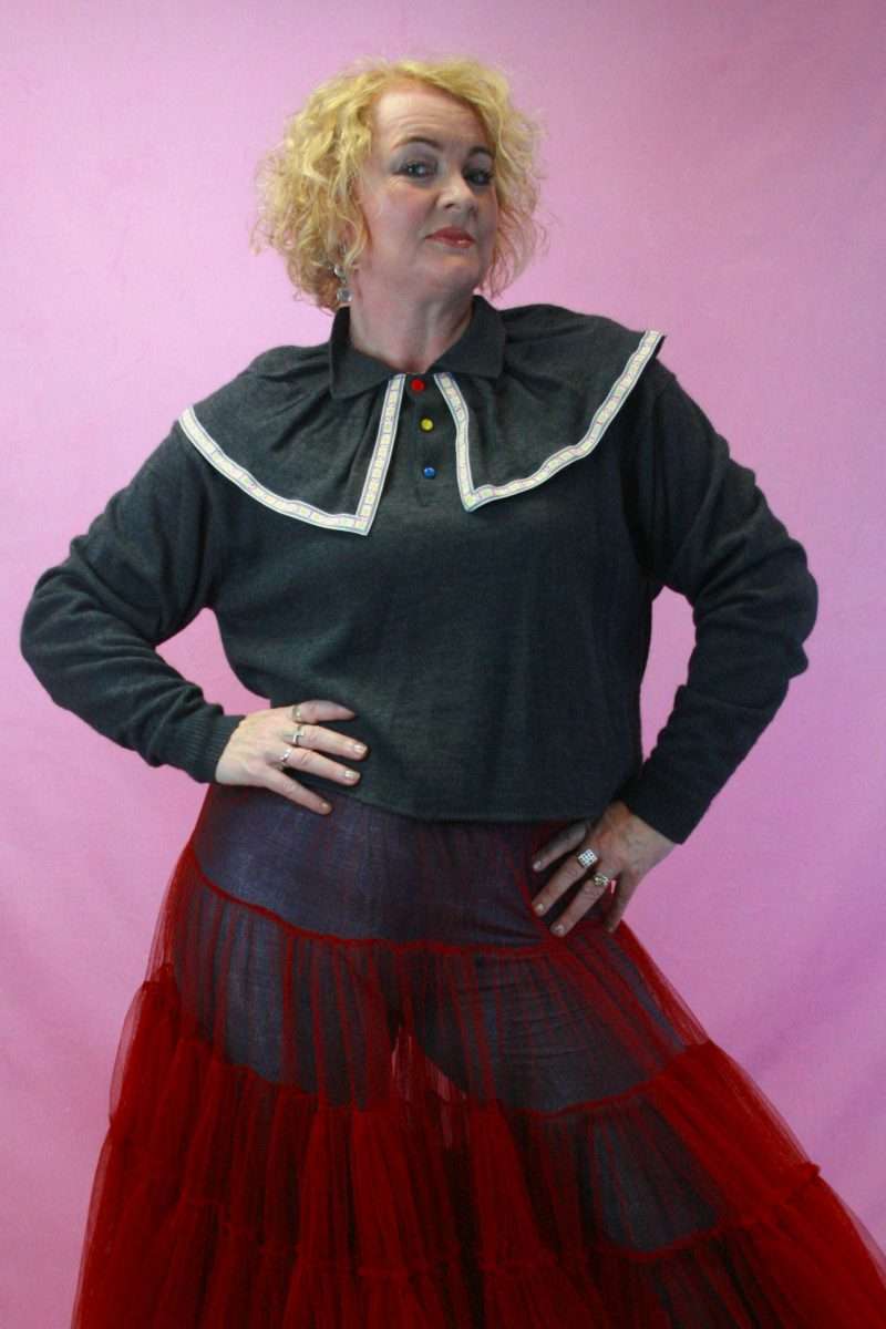 Q is for Quirky, Grey Maxi Collar Upcycled One-Off Knit 10-16