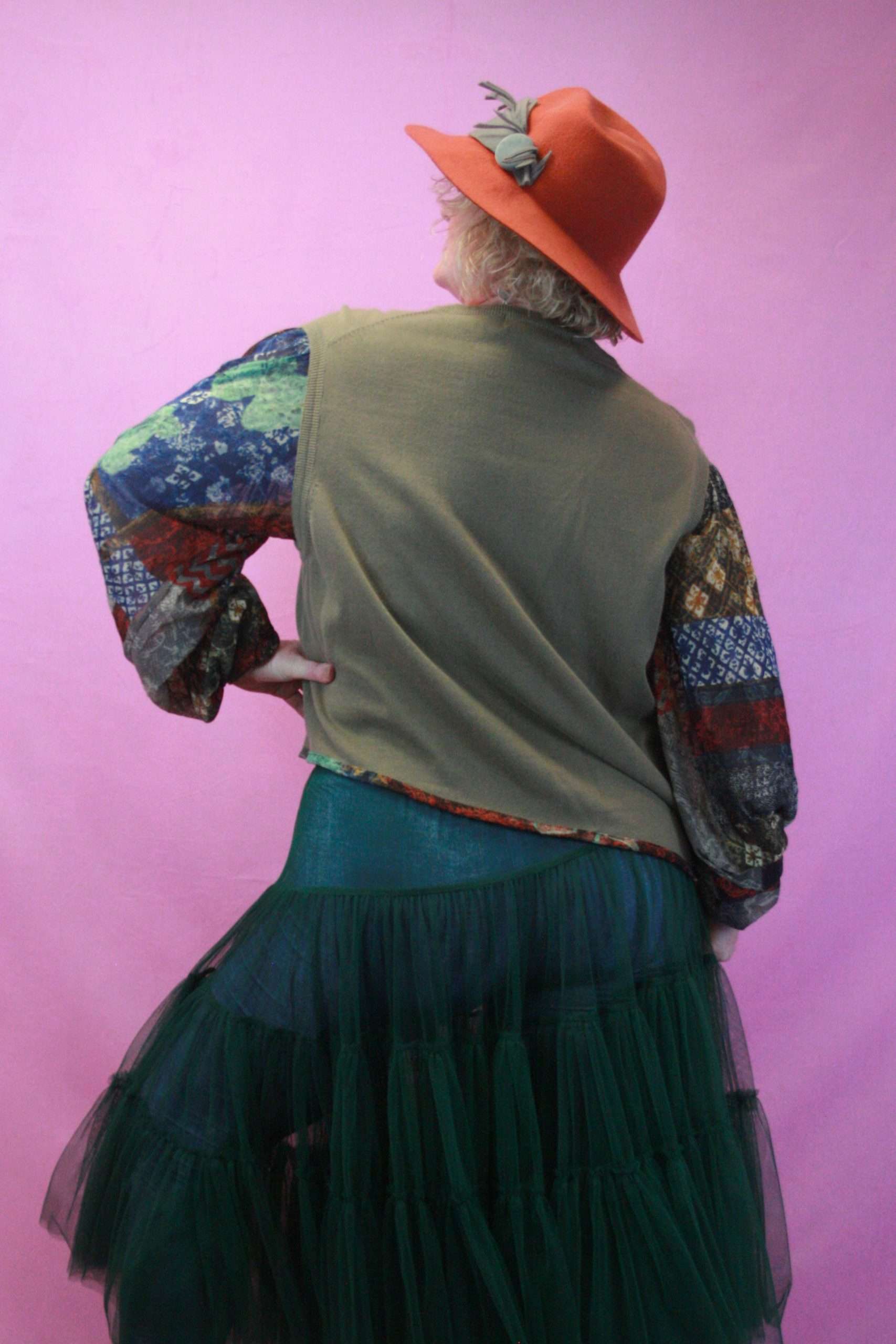 Q is for Quirky, Green Balloon Sleeved Upcycled One-Off Knit 10-16 - Image 2
