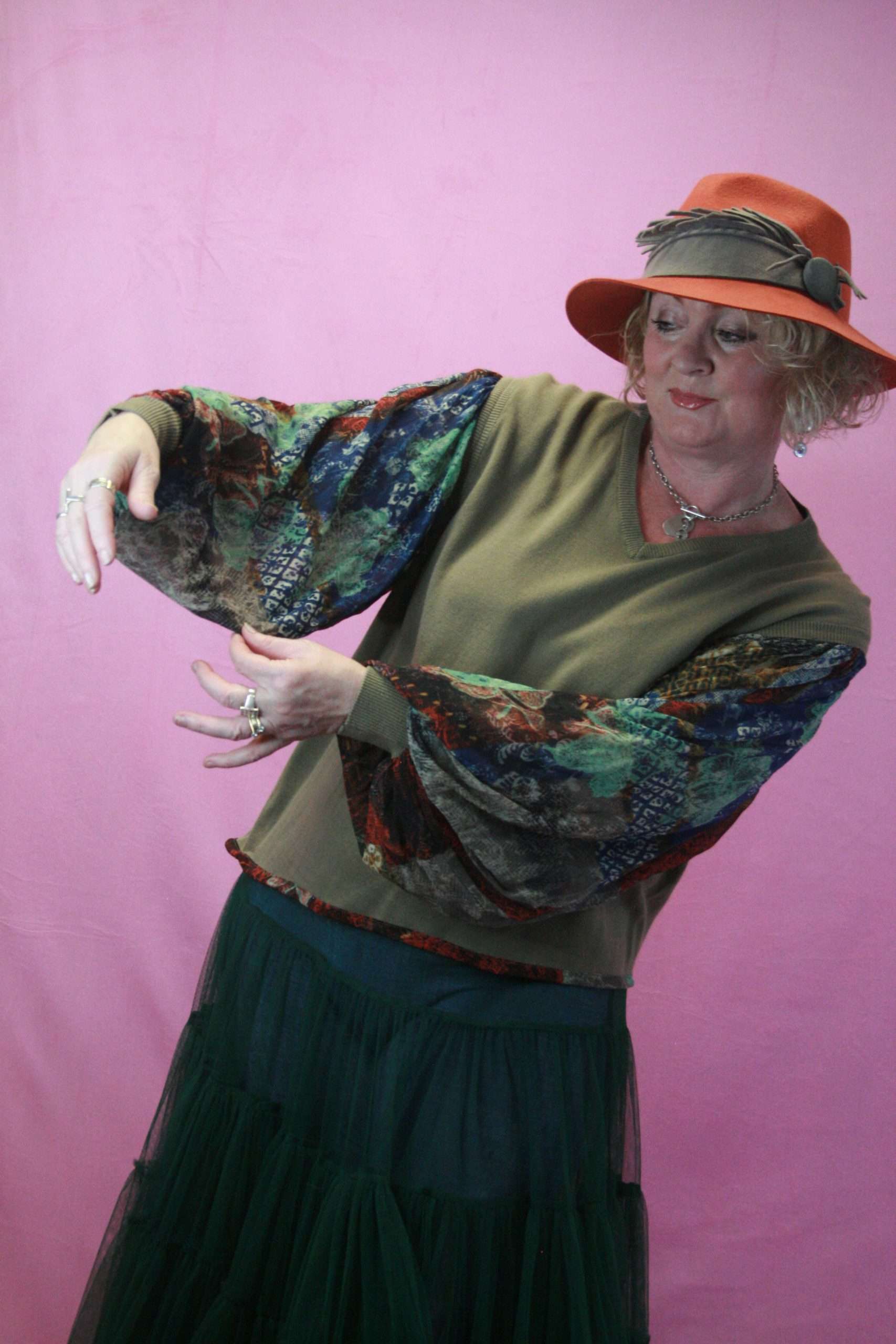 Q is for Quirky, Green Balloon Sleeved Upcycled One-Off Knit 10-16