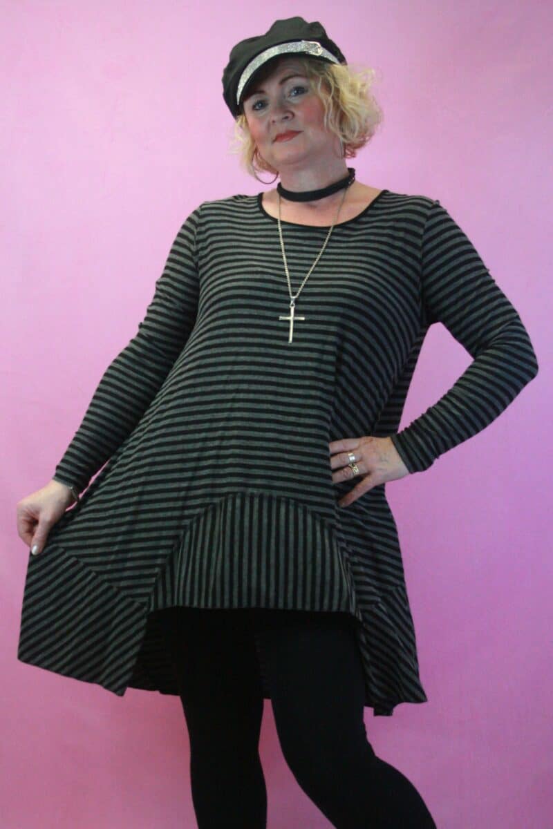 Treaty, Black/Grey Striped Tunic Dress O/S