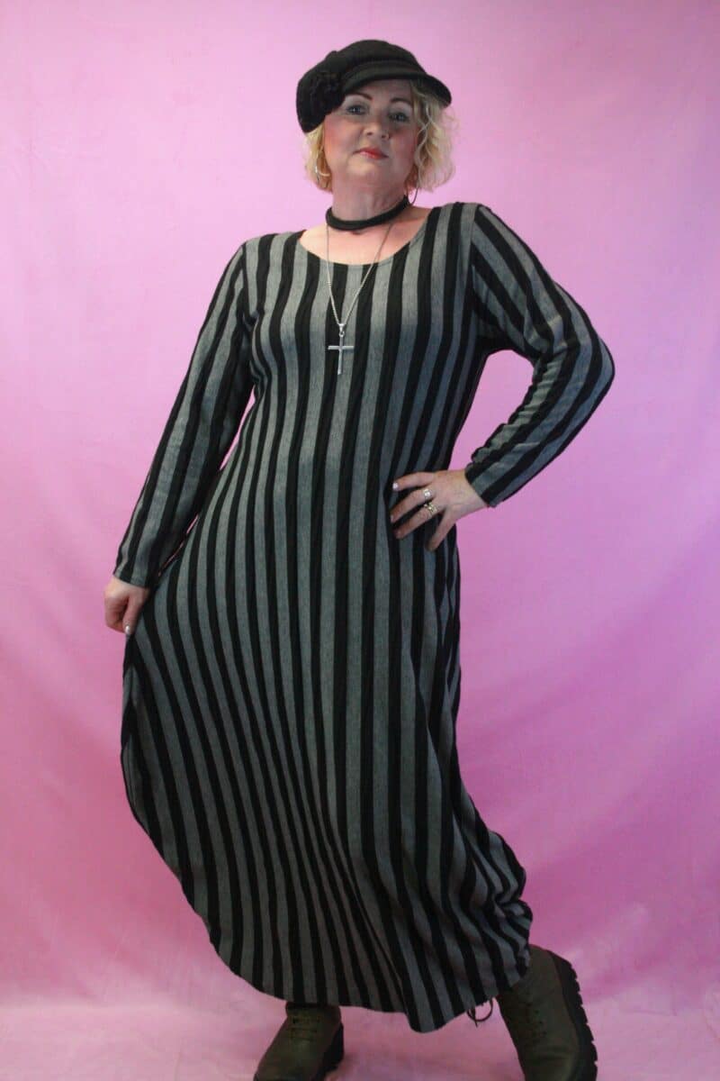 Cover Up, Striped Ballon Hem Lagenlook Maxi Dress sz1