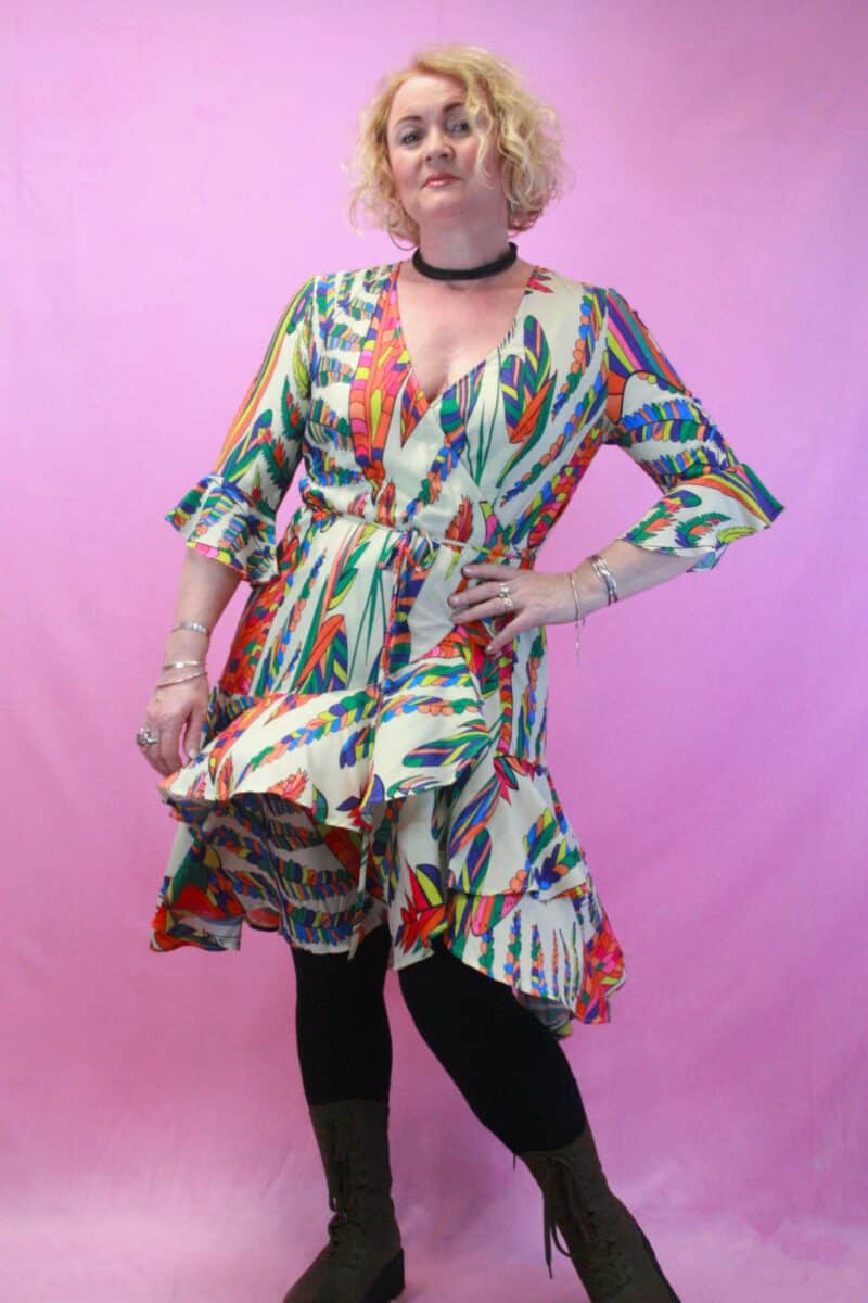 Woman Jayley, Silk Blend, Multicoloured Frill Wrap Dress