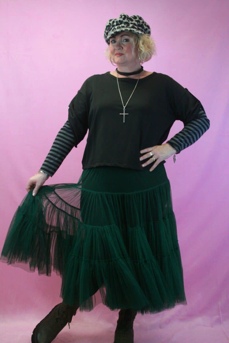 ID Striped Sleeve Double Layer Top O/S