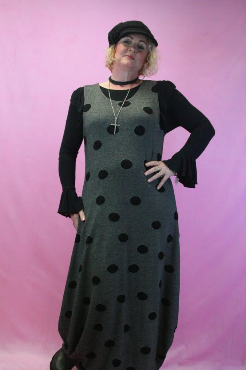 Cover Up, Grey Balloon Hem Spotted Maxi Dress sz2