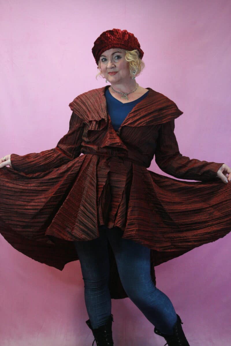 Q is for Quirky, Handmade Crinkle Dandy Plum Wrap Coat 10-12