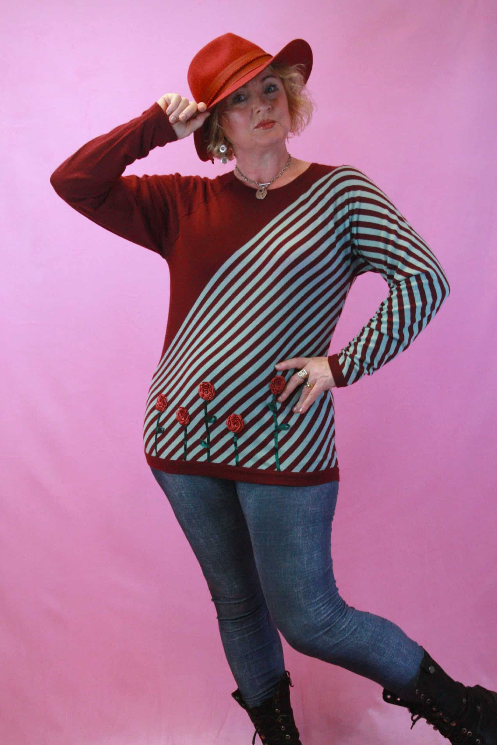 Q is for Quirky, Fine Wool Knit with Upcycled Flower Detail 8-12