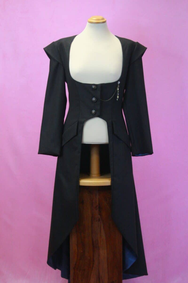 Fine Wool Hand Made Steampunk Coat with Tie Back Sz12