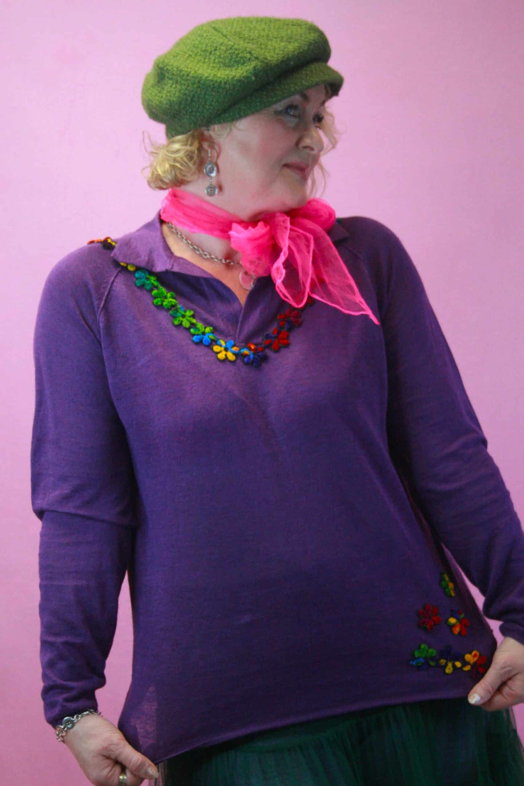 Q is for Quirky, Purple Linen Knit Upcycled Jumper 10-14 - Image 3