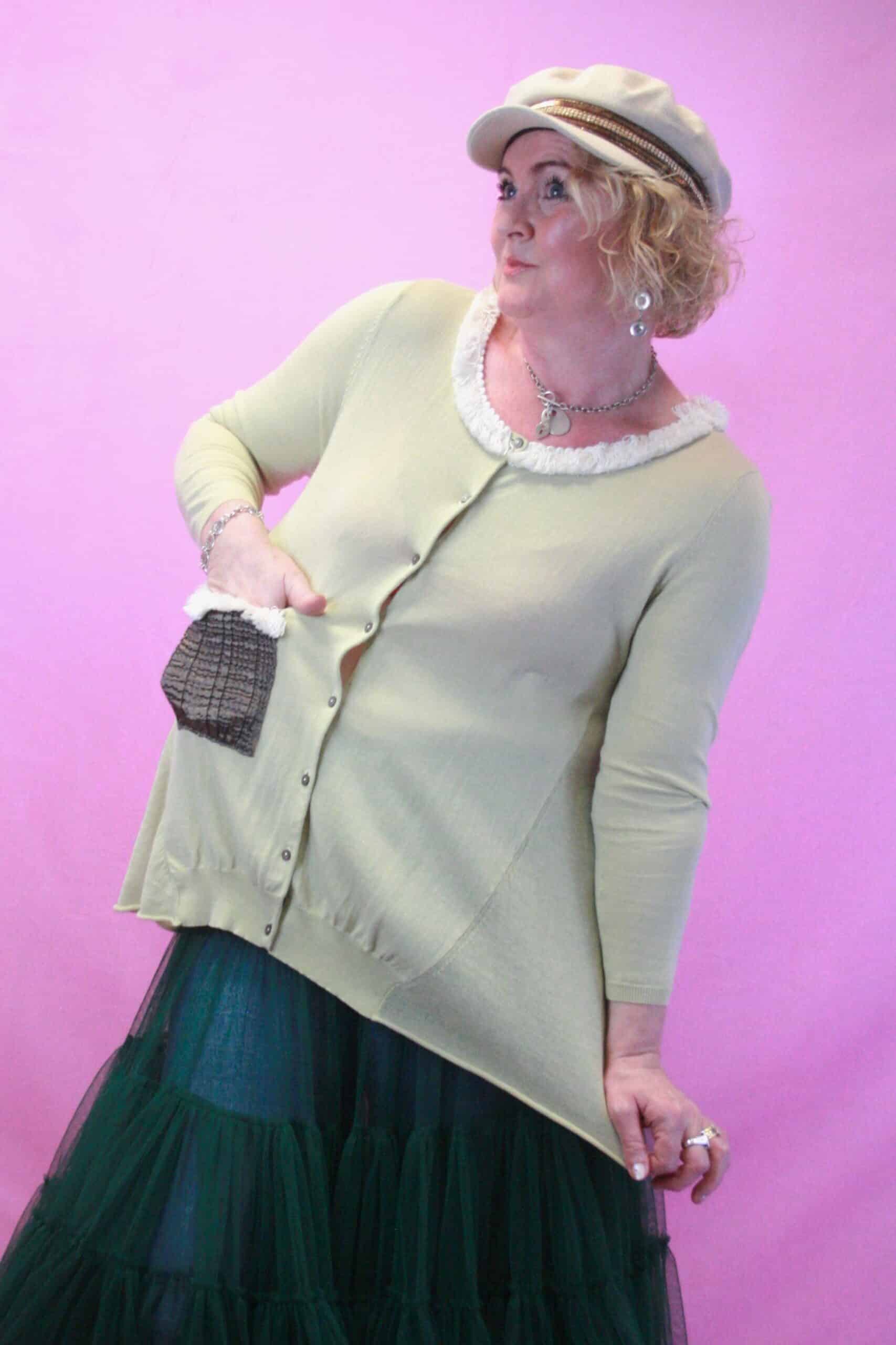 Q is for Quirky, Pistachio Fine Knit Upcycled Cardigan 10-12 - Image 3