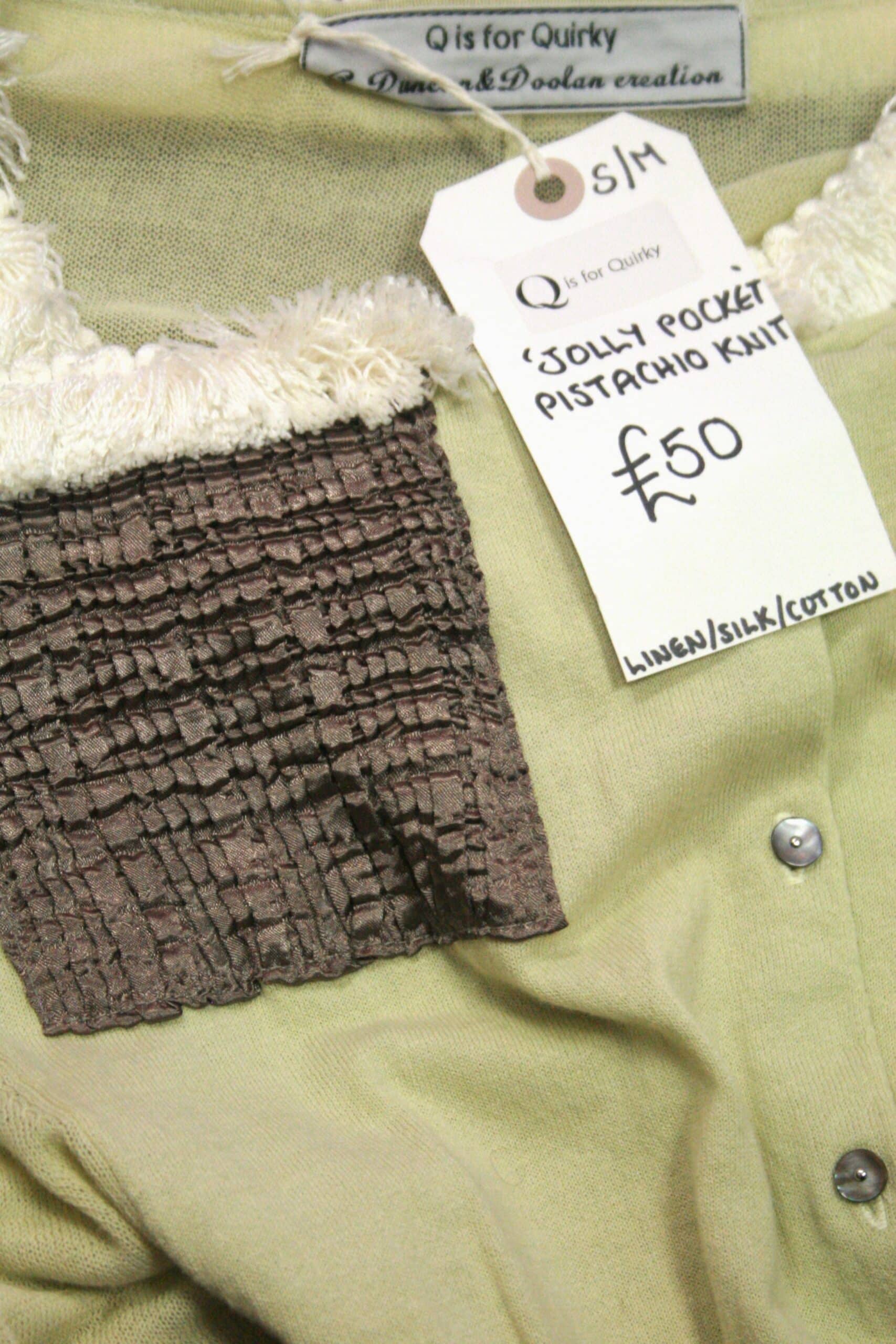 Q is for Quirky, Pistachio Fine Knit Upcycled Cardigan 10-12 - Image 4