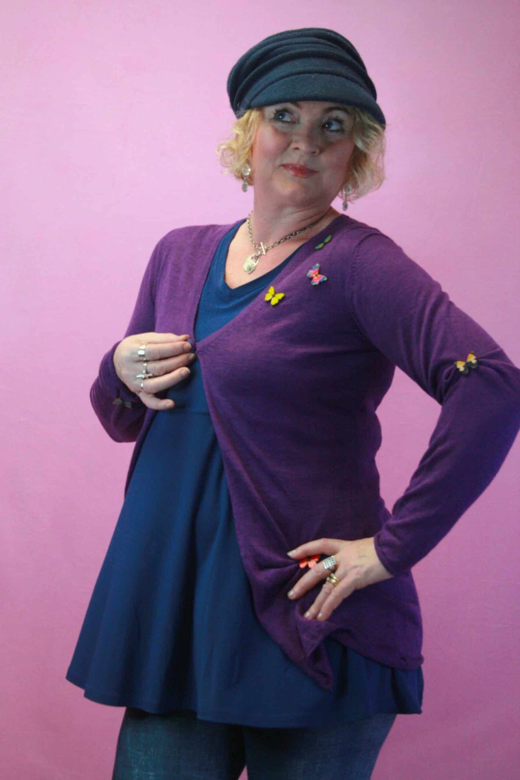 Q is for Quirky, Purple Linen Knit Butterfly Cardigan 8-12 - Image 3