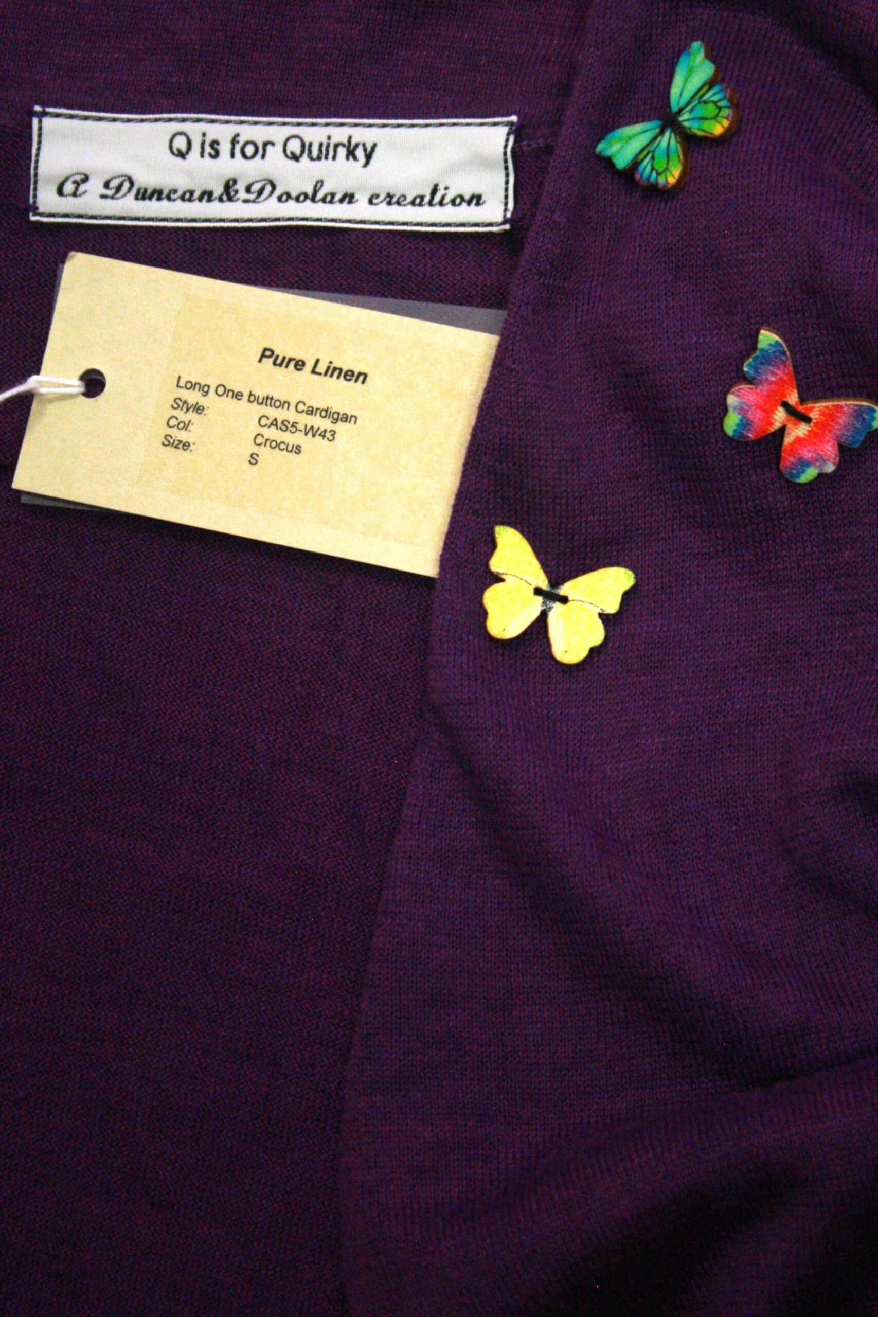 Q is for Quirky, Purple Linen Knit Butterfly Cardigan 8-12 - Image 4
