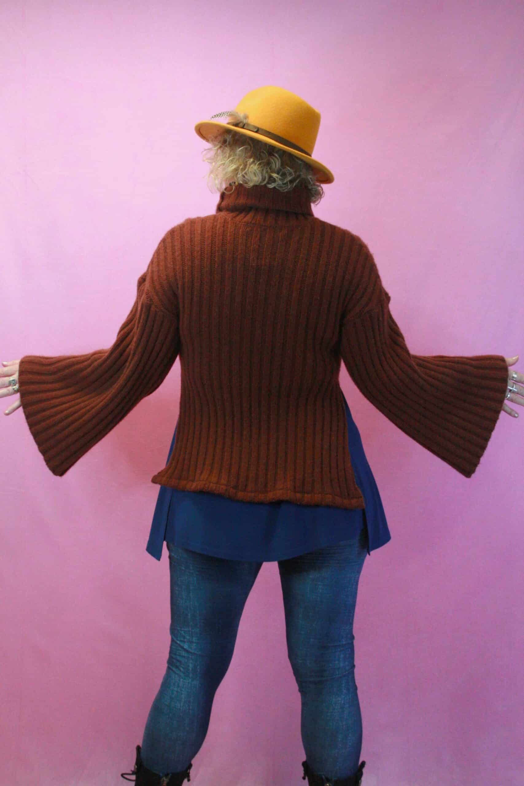 Q is for Quirky, Brown/Yellow One-Off Upcycled Knit & Necklace 12-16 - Image 2