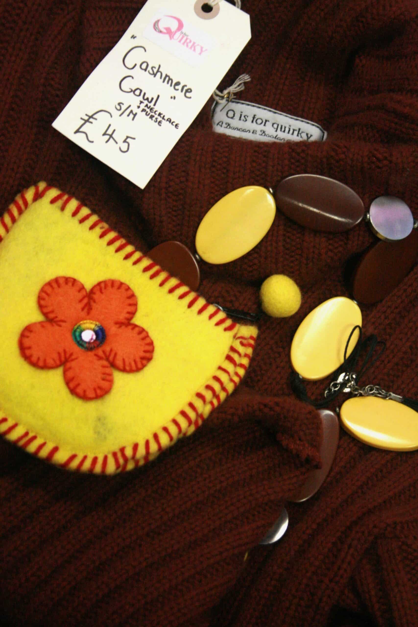 Q is for Quirky, Brown/Yellow One-Off Upcycled Knit & Necklace 12-16 - Image 4