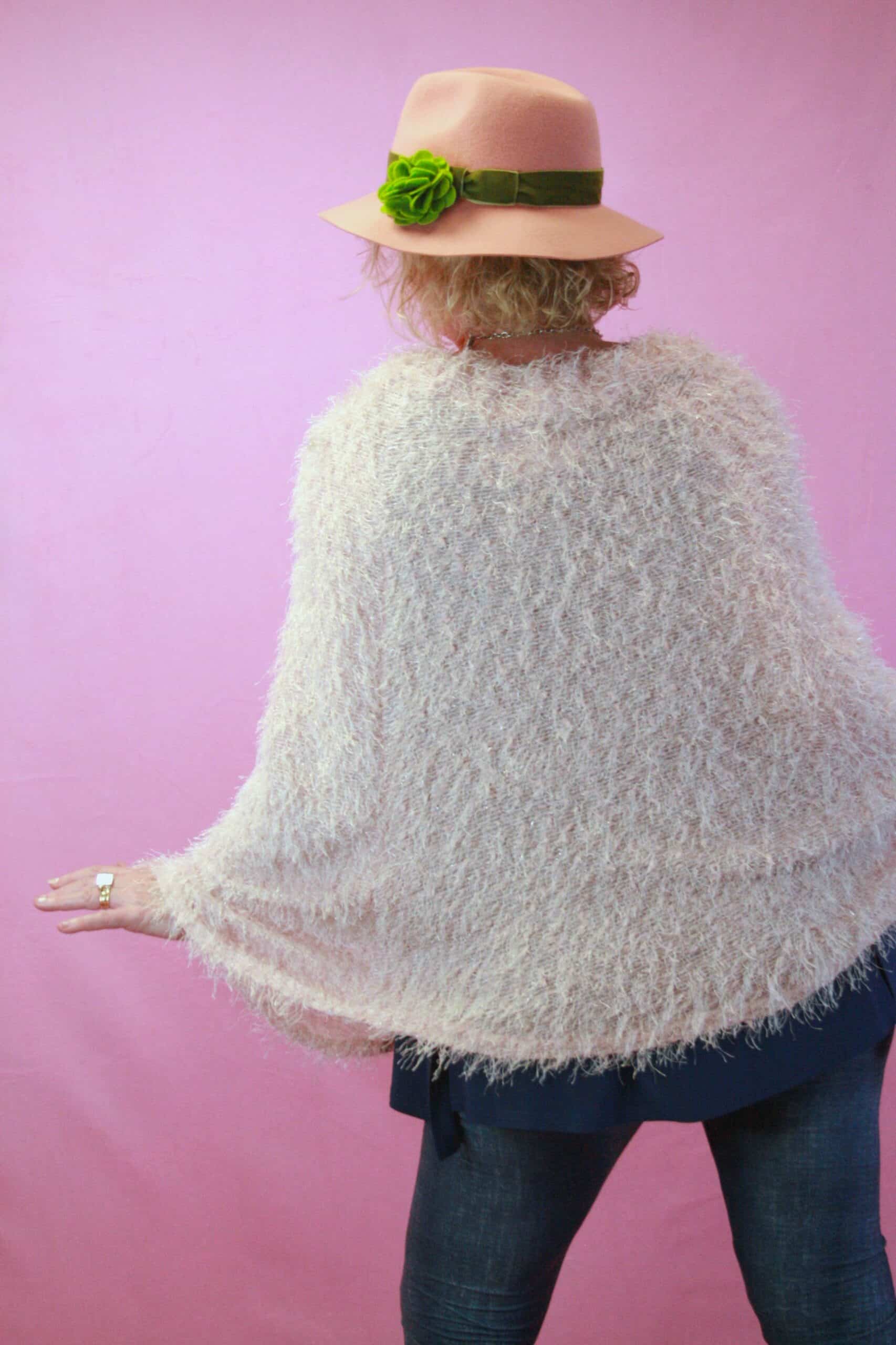 Q is for Quirky, Pink Eyelash Knit Upcycled Poncho O/S - Image 2