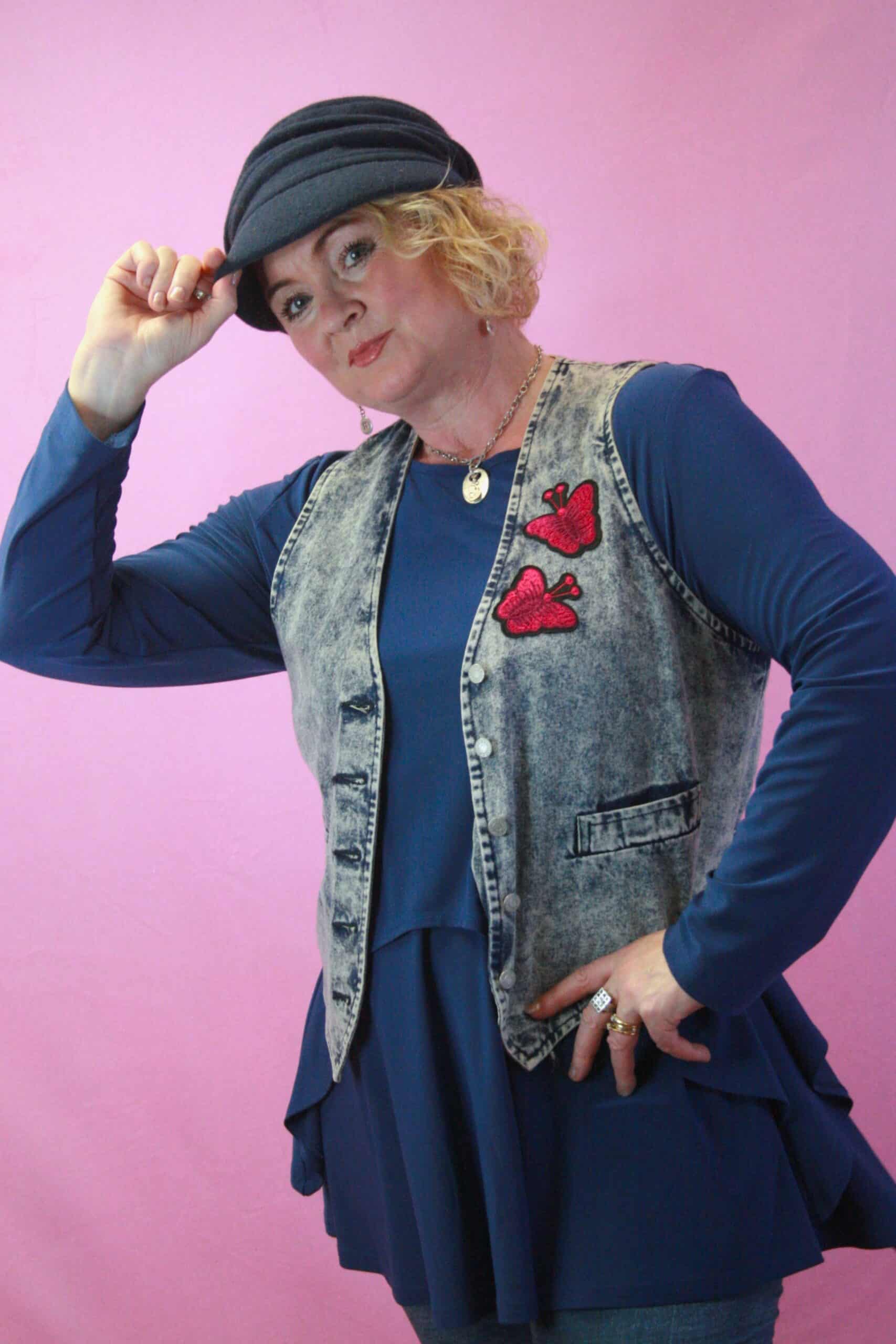 Q is for Quirky, Denim Upcycled Floral Waistcoat 8-12 - Image 3