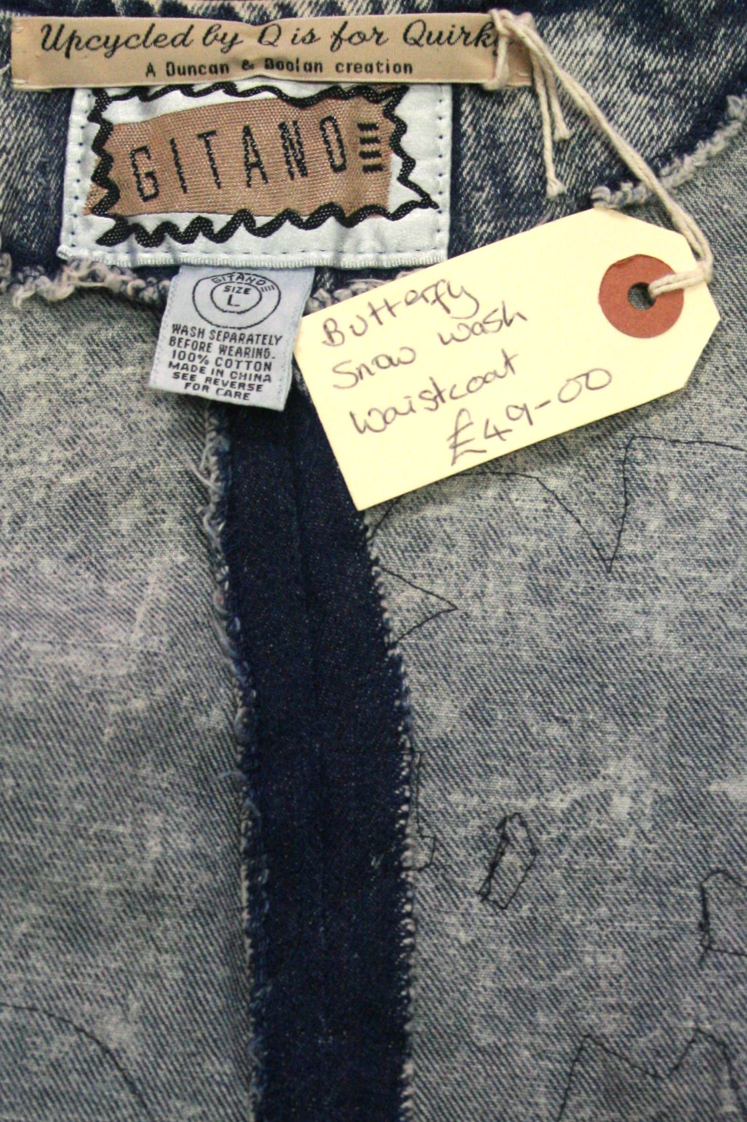 Q is for Quirky, Denim Upcycled Floral Waistcoat 8-12 - Image 4