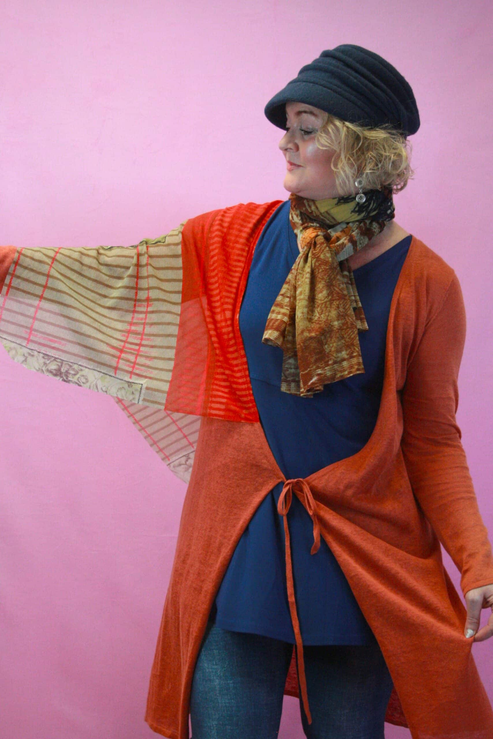 Q is for Quirky, Unusual Linen knit & Mesh detail Longline Cardigan 8-14 - Image 3