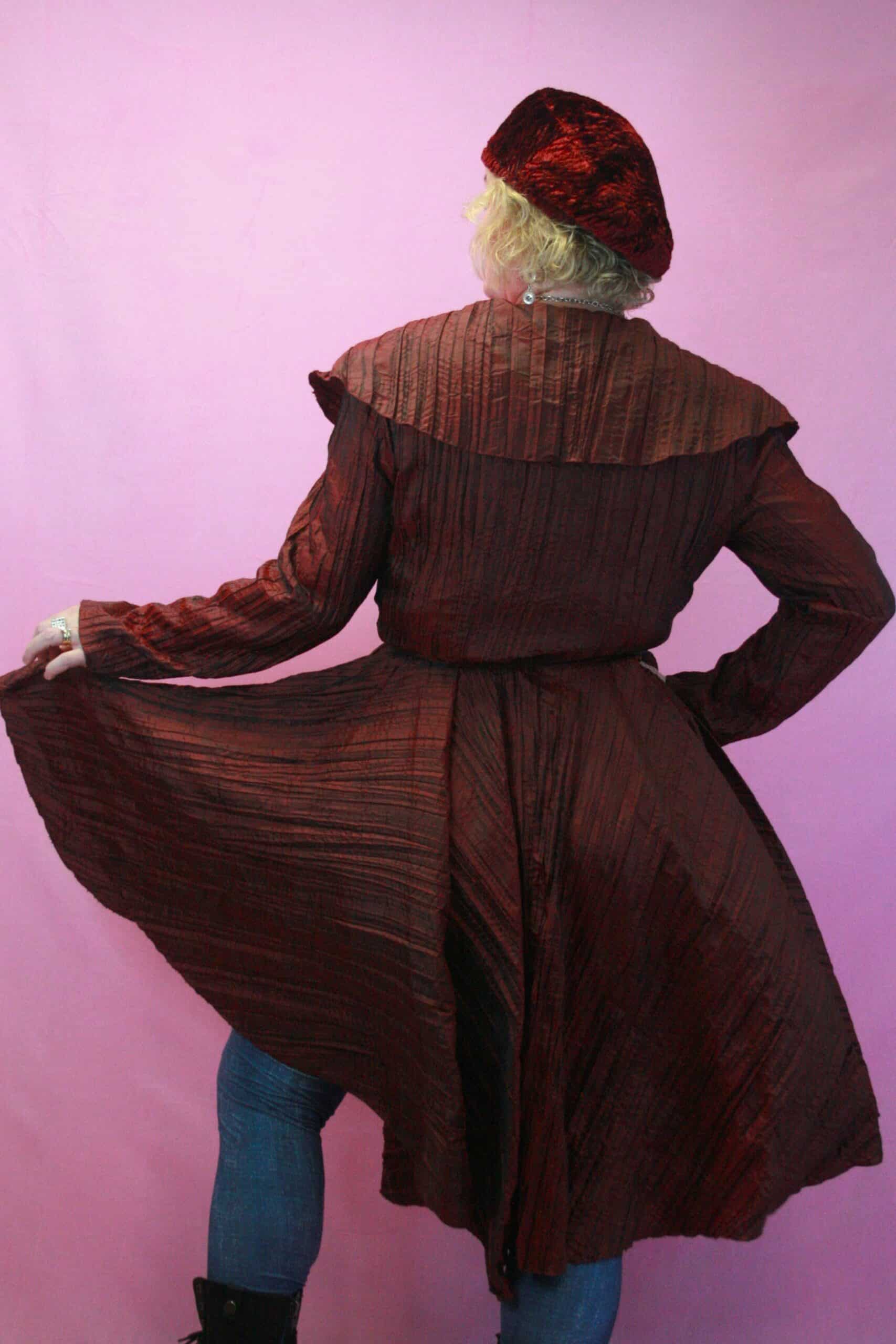 Q is for Quirky, Handmade Crinkle Dandy Plum Wrap Coat 10-12 - Image 2