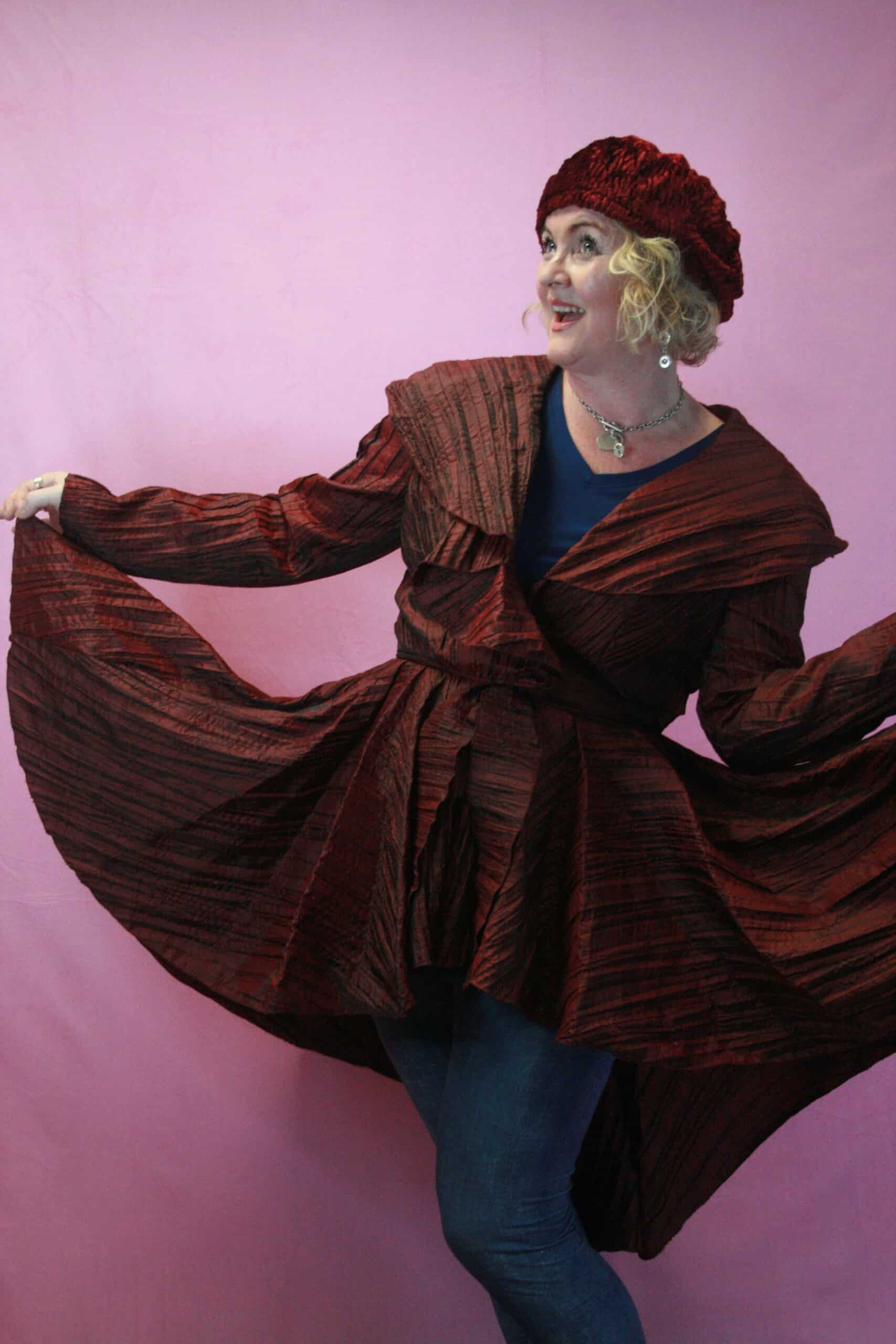 Q is for Quirky, Handmade Crinkle Dandy Plum Wrap Coat 10-12 - Image 3