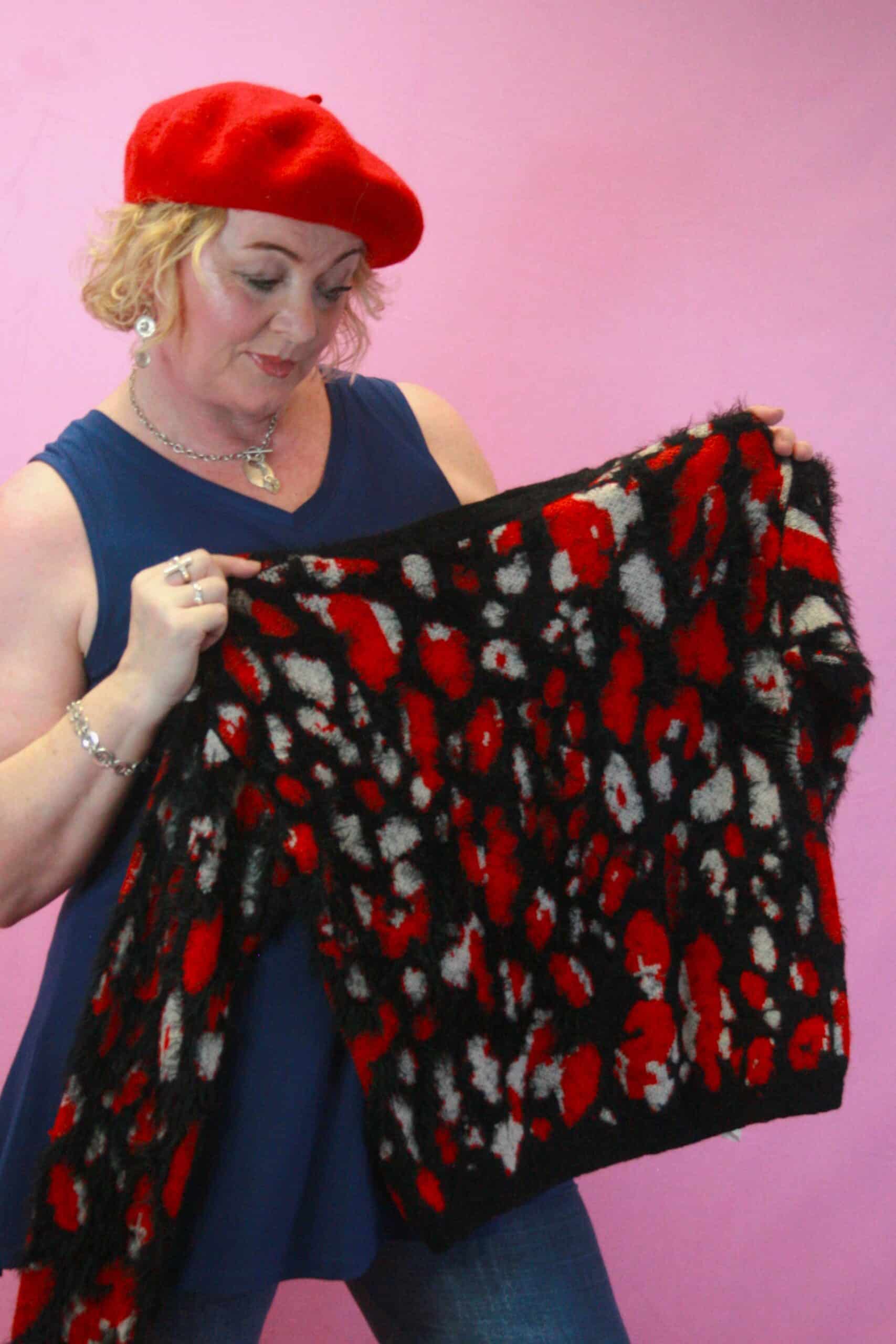 Q is for Quirky, Red/Black Eyelash Knit Upcycled Bullseye Knit 6-10 - Image 2