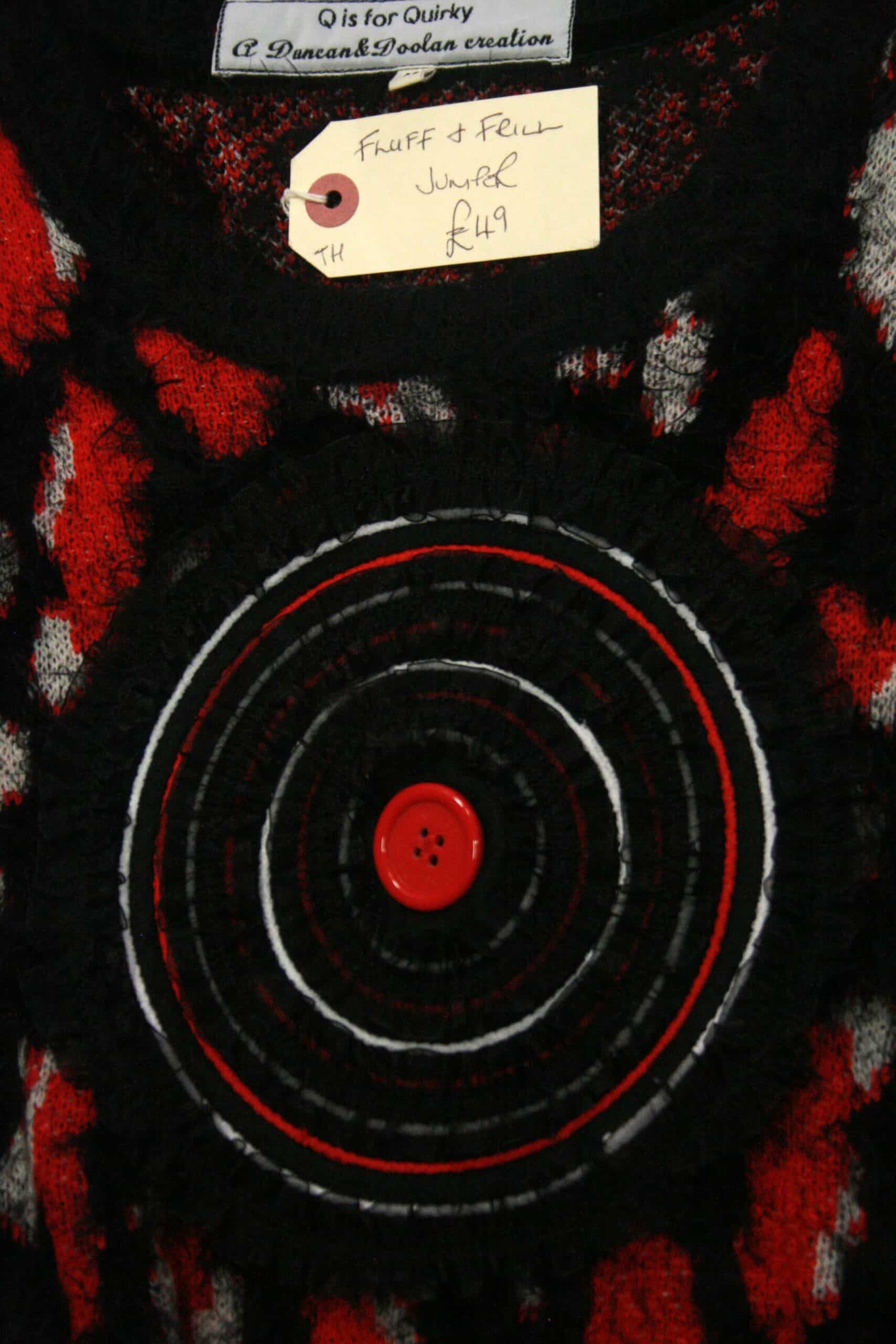 Q is for Quirky, Red/Black Eyelash Knit Upcycled Bullseye Knit 6-10 - Image 4