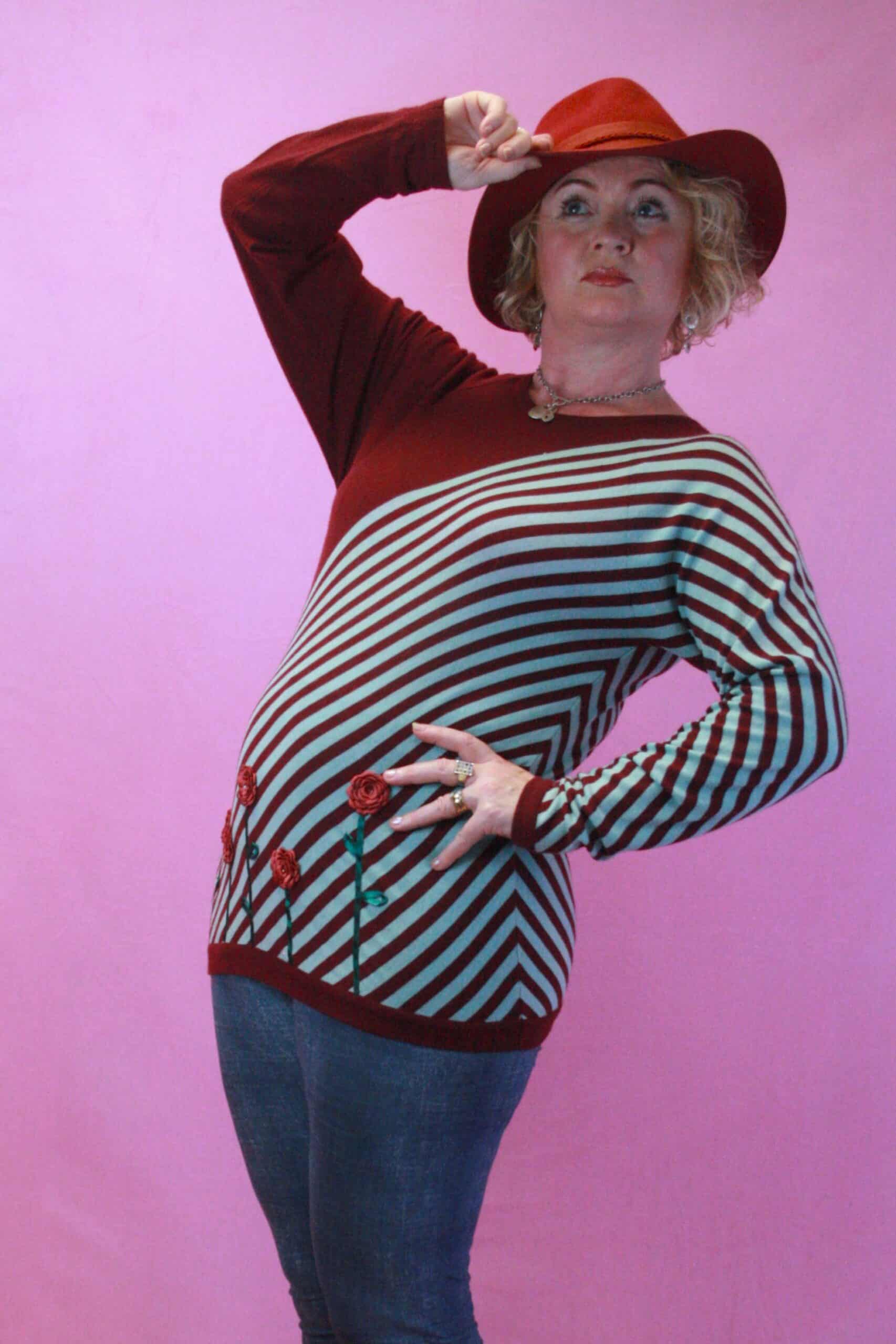 Q is for Quirky, Fine Wool Knit with Upcycled Flower Detail 8-12 - Image 3