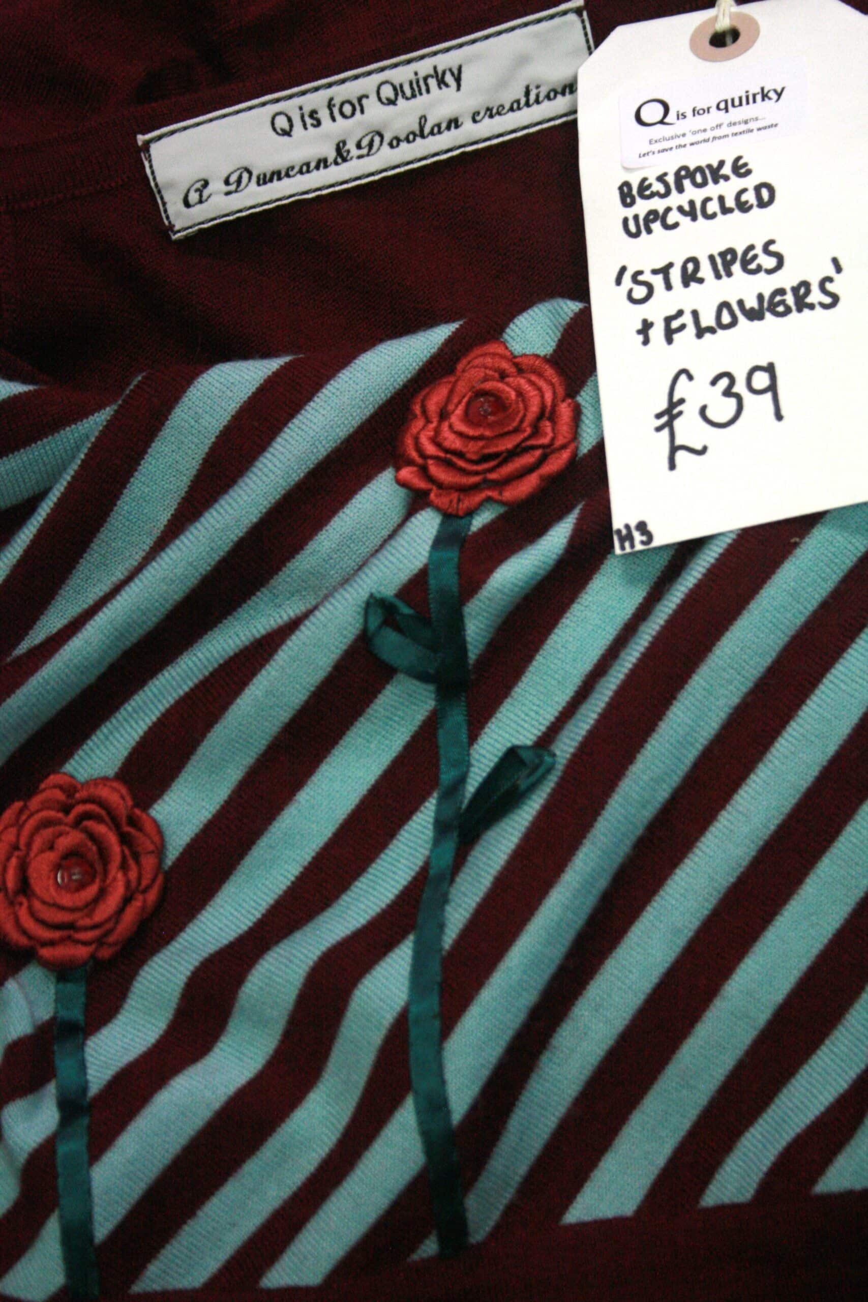 Q is for Quirky, Fine Wool Knit with Upcycled Flower Detail 8-12 - Image 4
