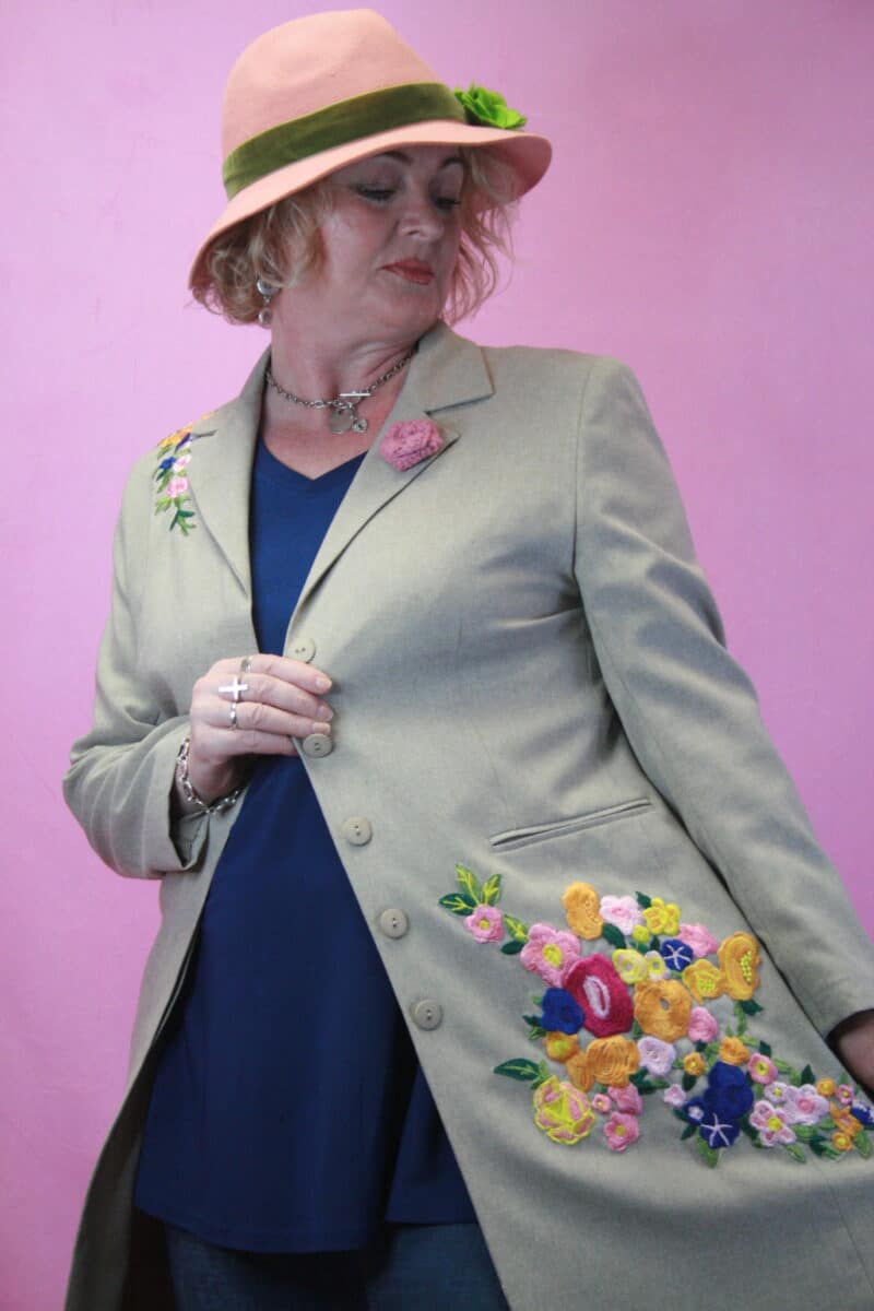 Q is for Quirky, Beige Longline Jacket with Maxi Floral Upcycling 8-12