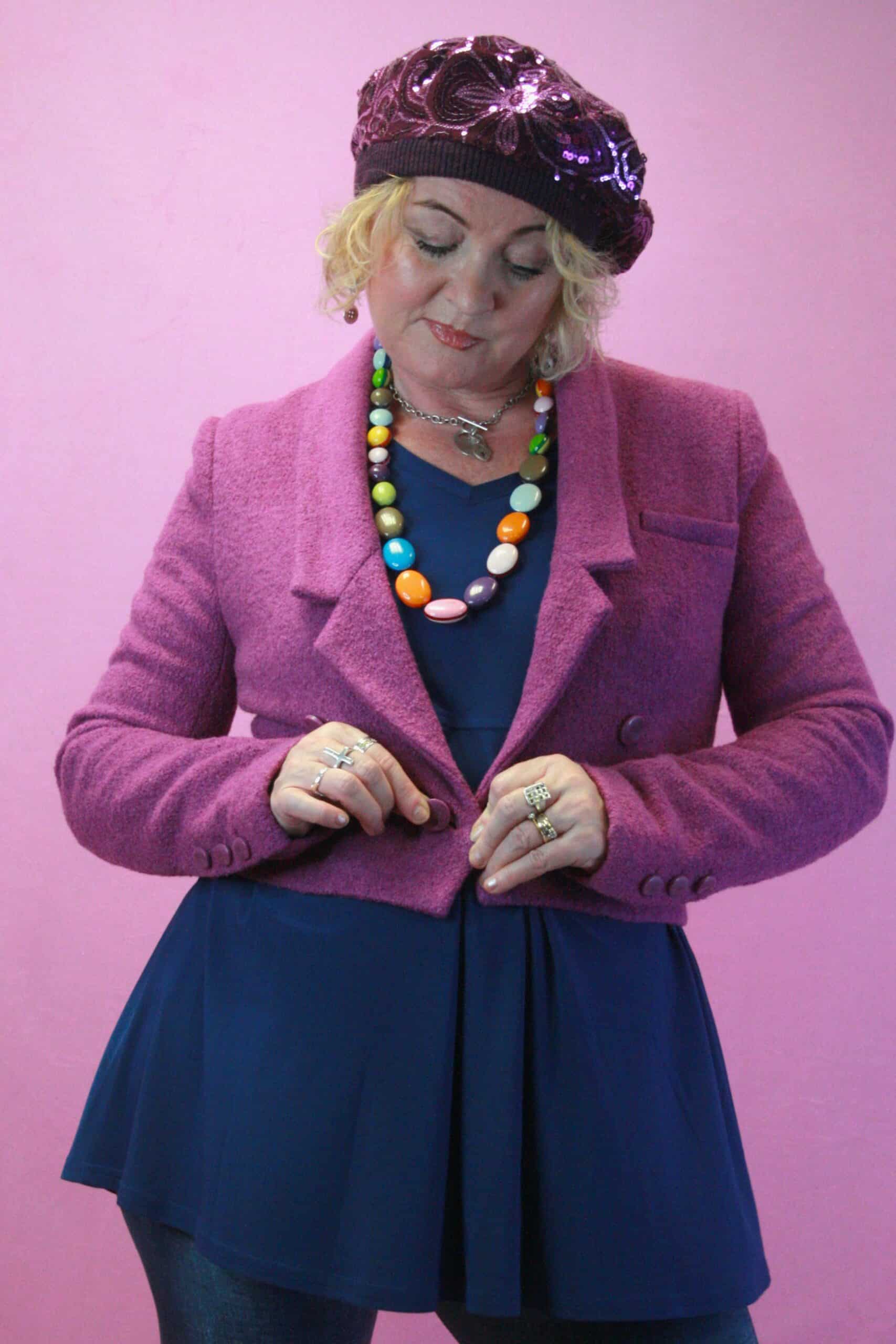 Warehouse Vintage Magenta Wool blend Crop Jacket 12 - Image 3