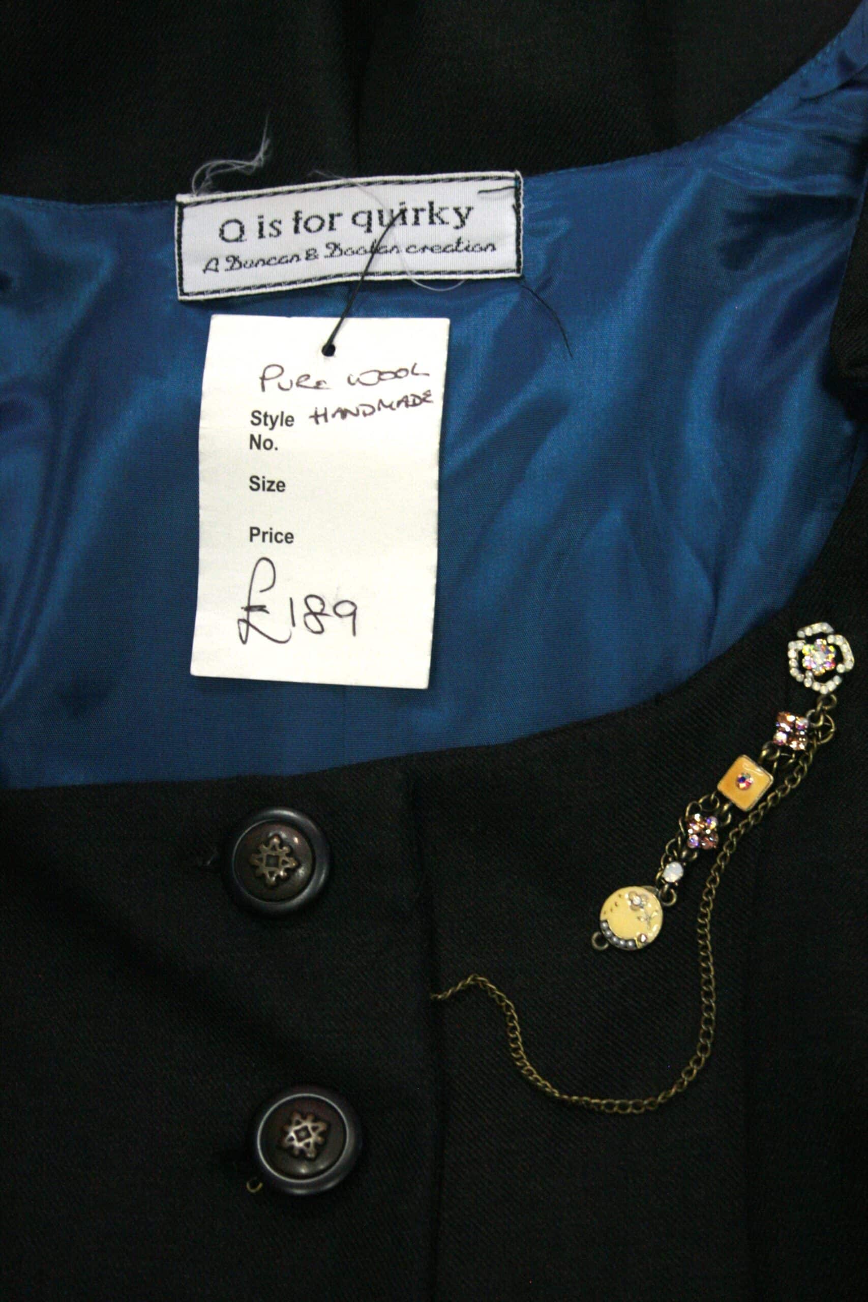 Fine Wool Hand Made Steampunk Coat with Tie Back Sz12 - Image 3