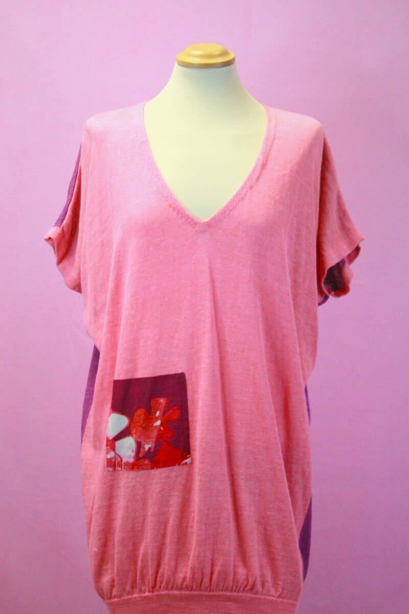 Q is for Quirky Pink/Purple Linen Knit Big Heart Top 10/12