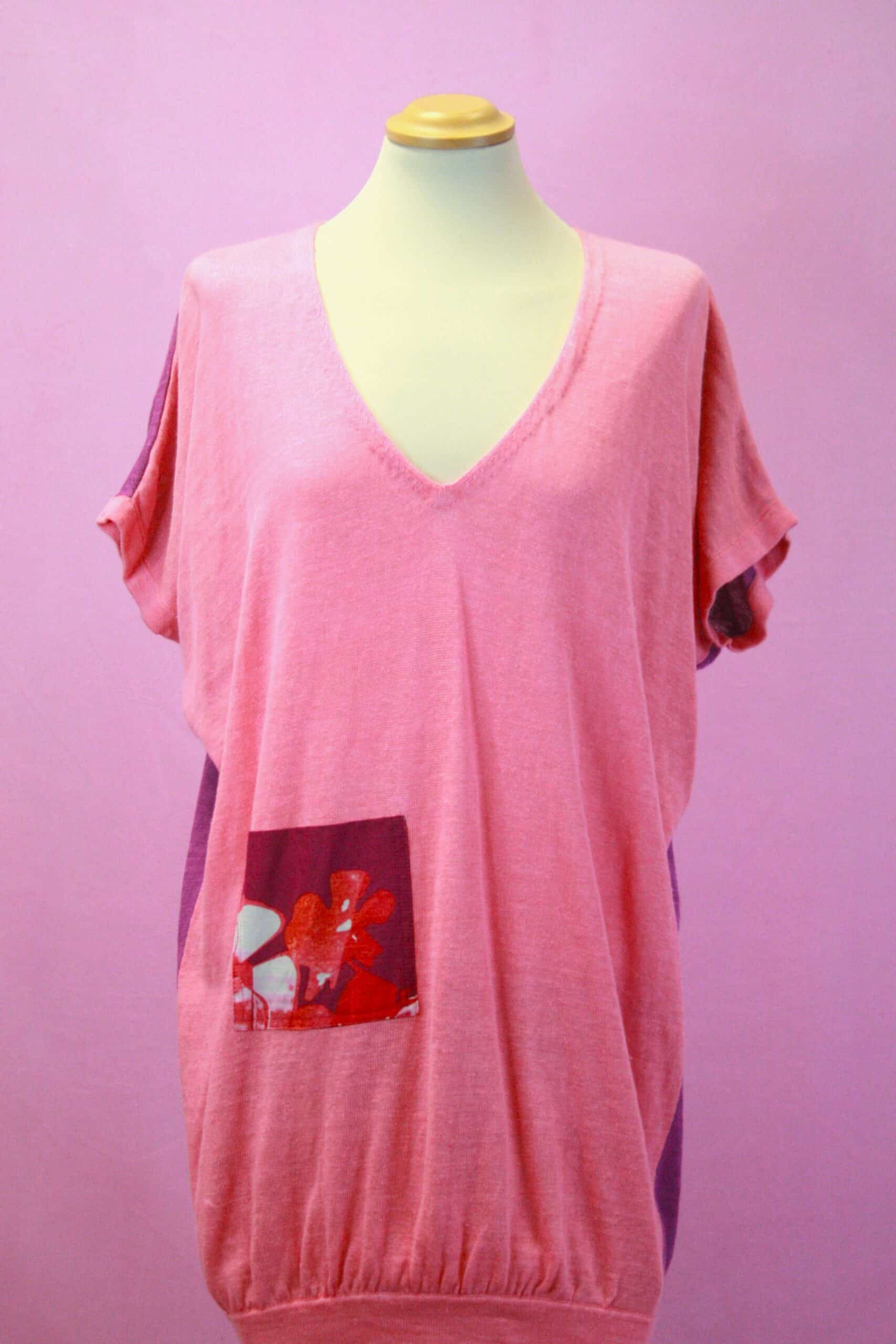 Q is for Quirky Pink/Purple Linen Knit Big Heart Top 10/12