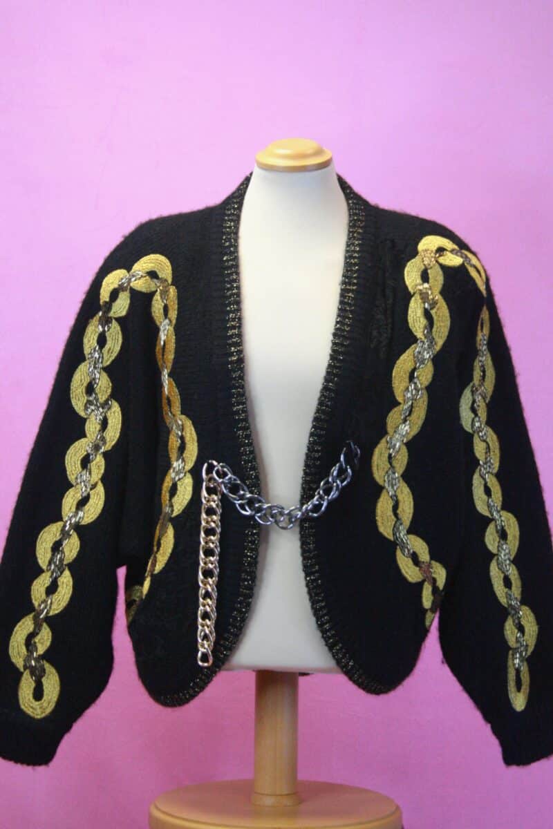 Q is for Quirky Upcycled Dramatic Knitted Chain Cardigan 10-16