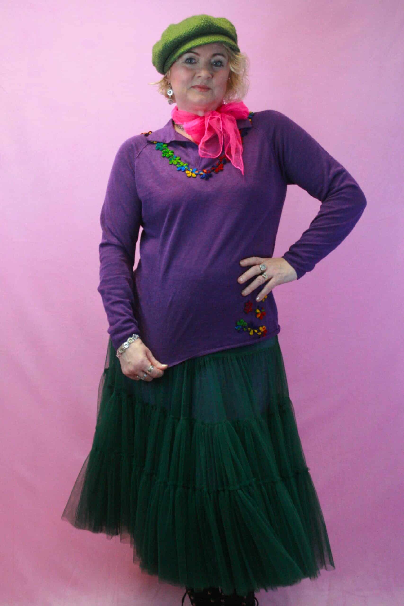 Q is for Quirky, Purple Linen Knit Upcycled Jumper 10-14