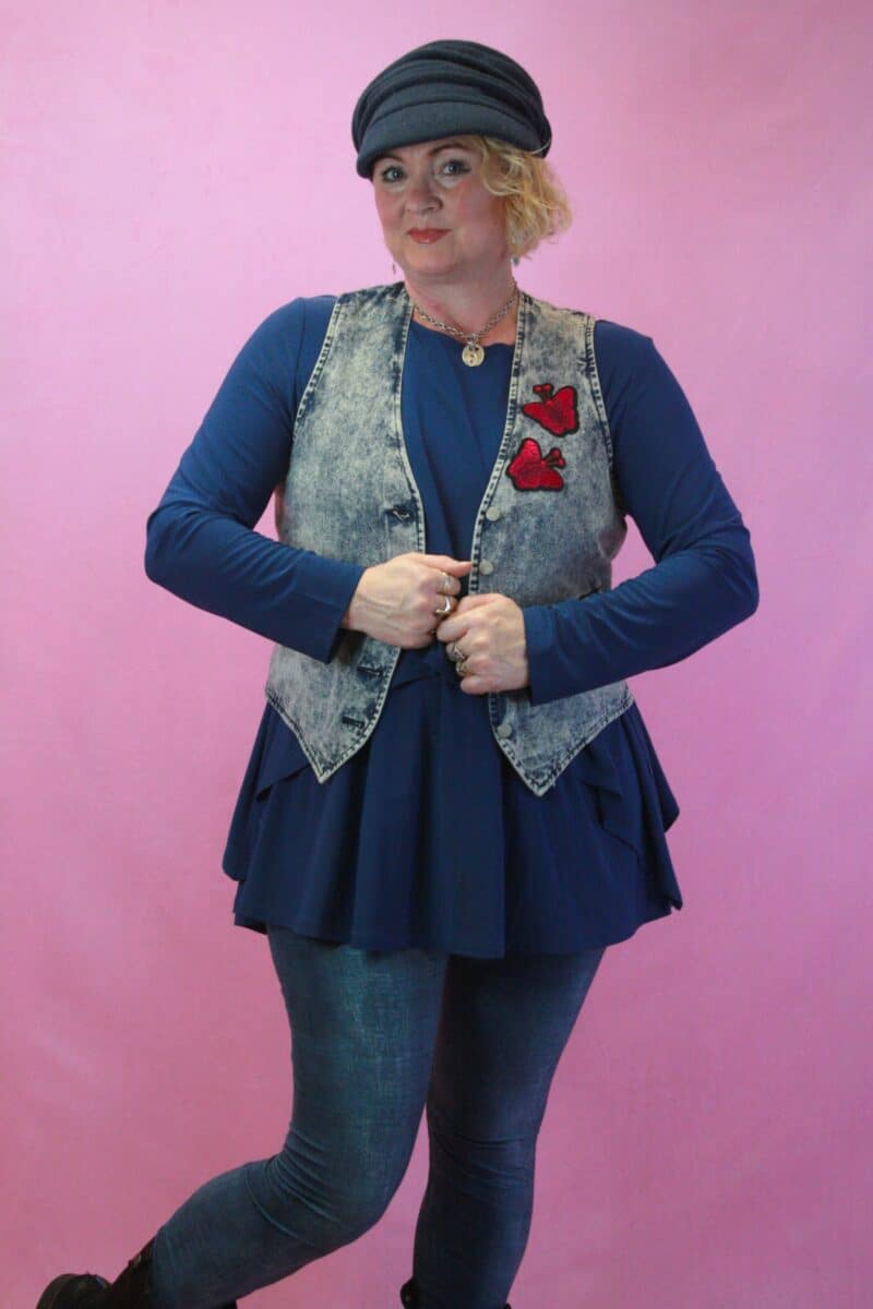 Q is for Quirky, Denim Upcycled Floral Waistcoat 8-12
