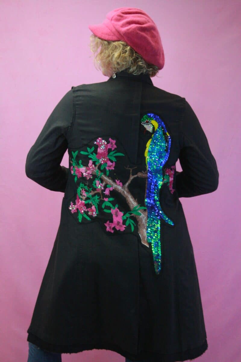 Q is for Quirky, Bohemia Sequin Parrot Motif Longline Jacket 10-12