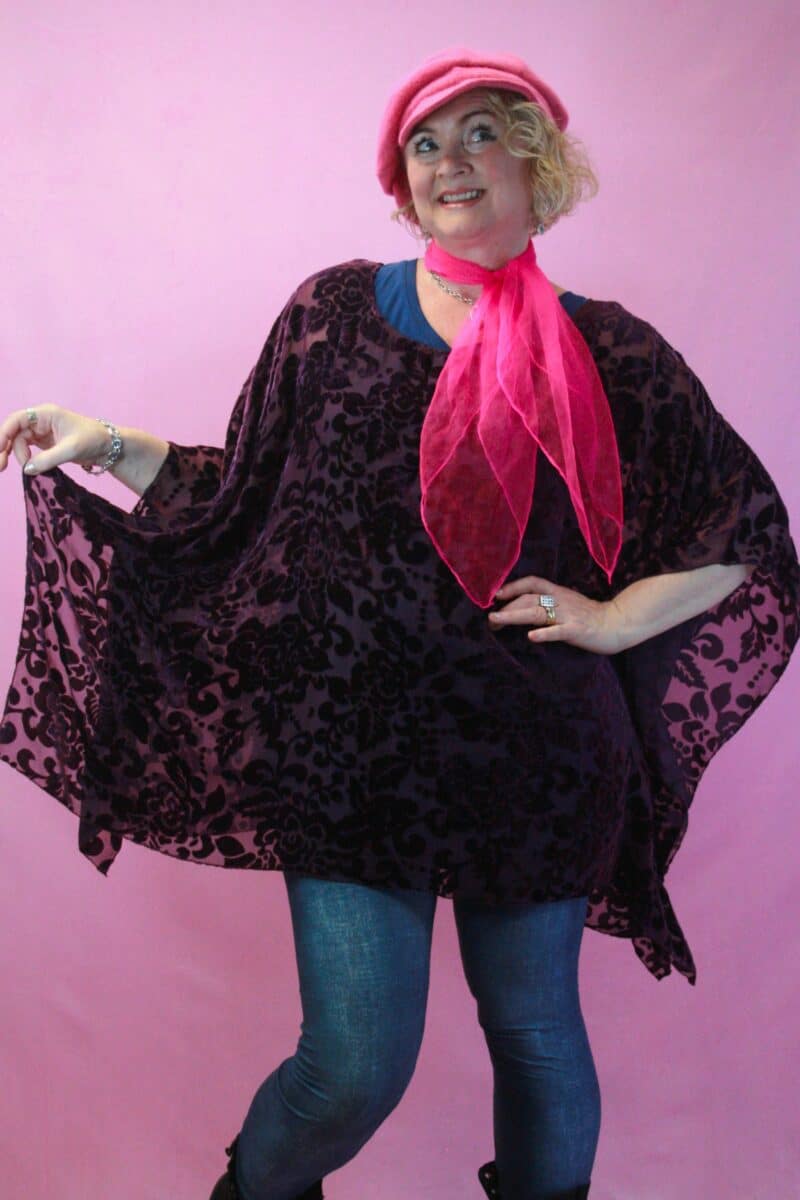 Q is for Quirky, Silk Devore Handmade Plum Poncho O/S