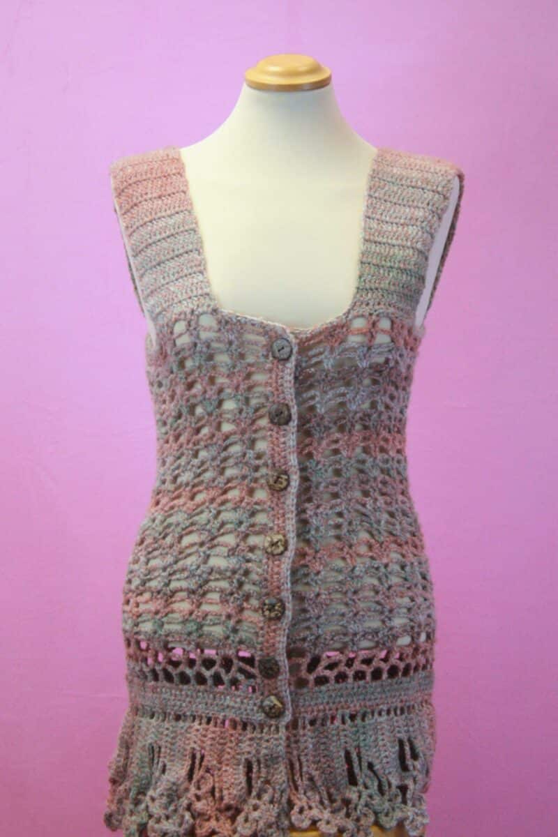 Q is for Quirky, Hand Crocheted Button Waistcoat 8-10