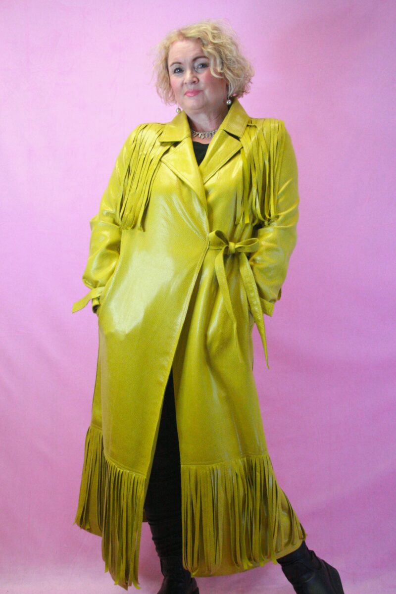 Jayley Faux Suede Yellow Tassel Trench Coat L/XL