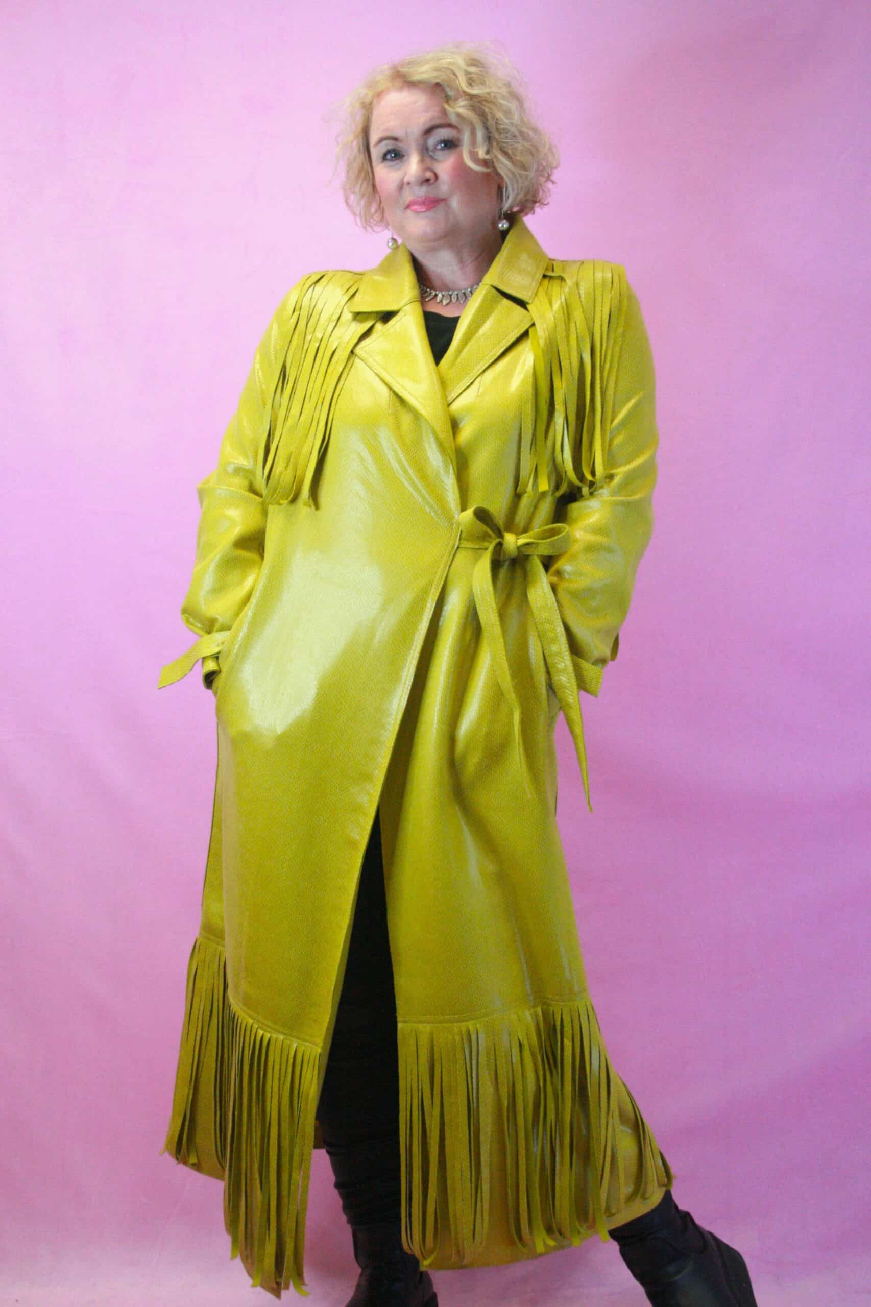 Jayley Faux Suede Yellow Tassel Trench Coat L/XL