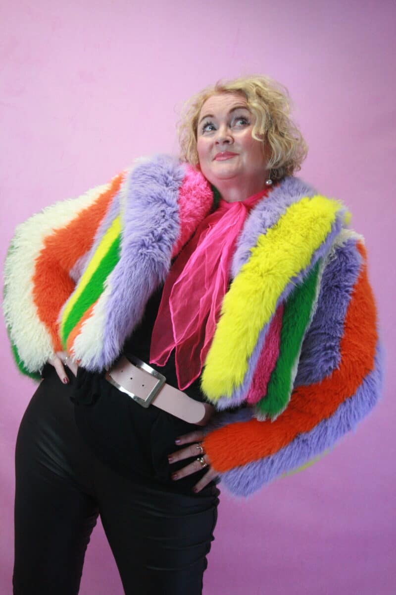 Jayley Faux Fur Bamboo Rainbow Short Coat L/XL
