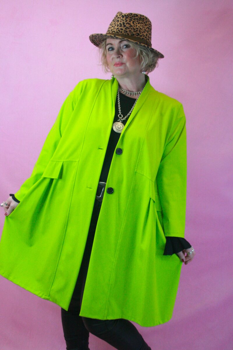 ID Lime Green Vibrant Button Coat O/S