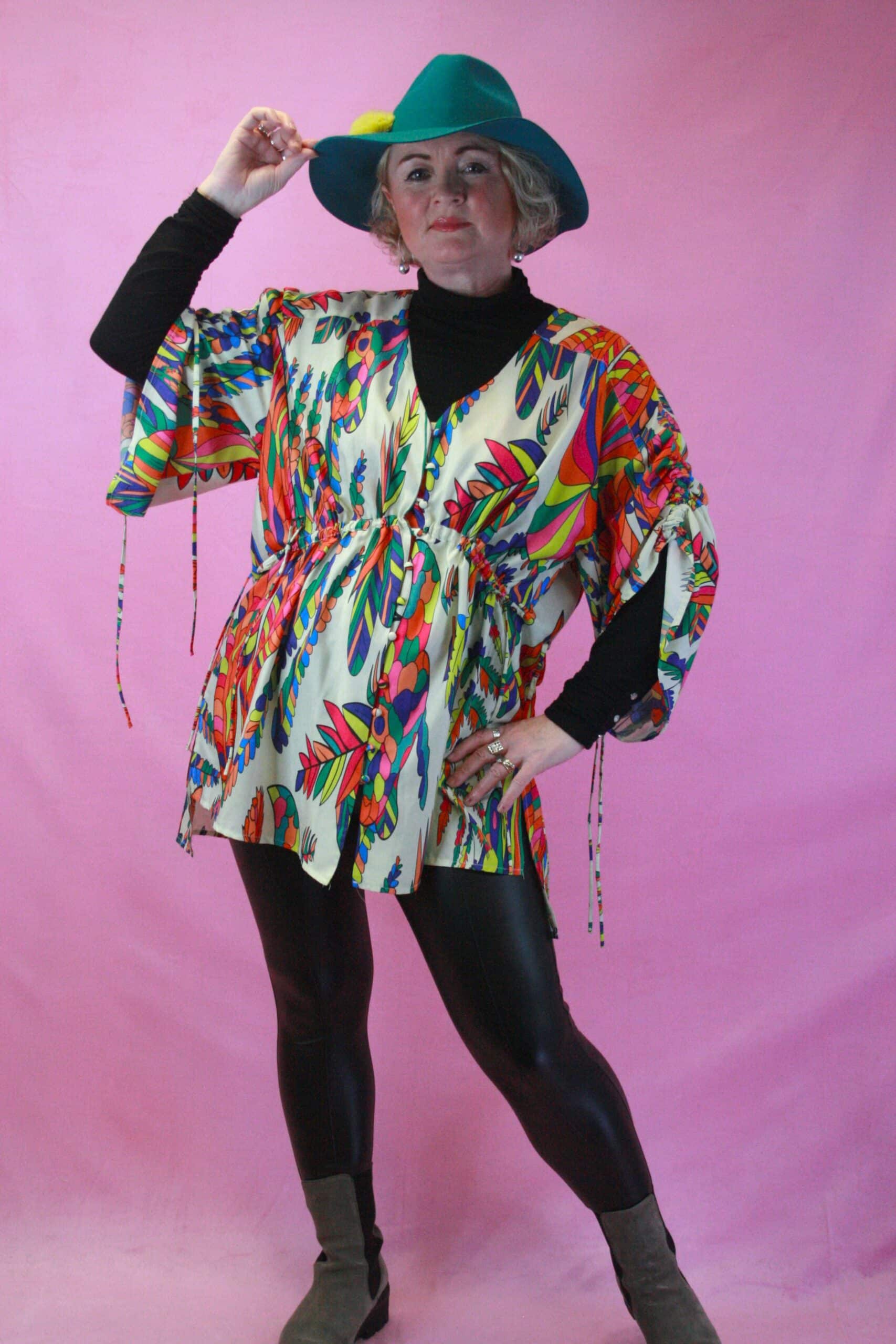 JAYLEY Silk Blend Multicoloured Button Blouse L/XL