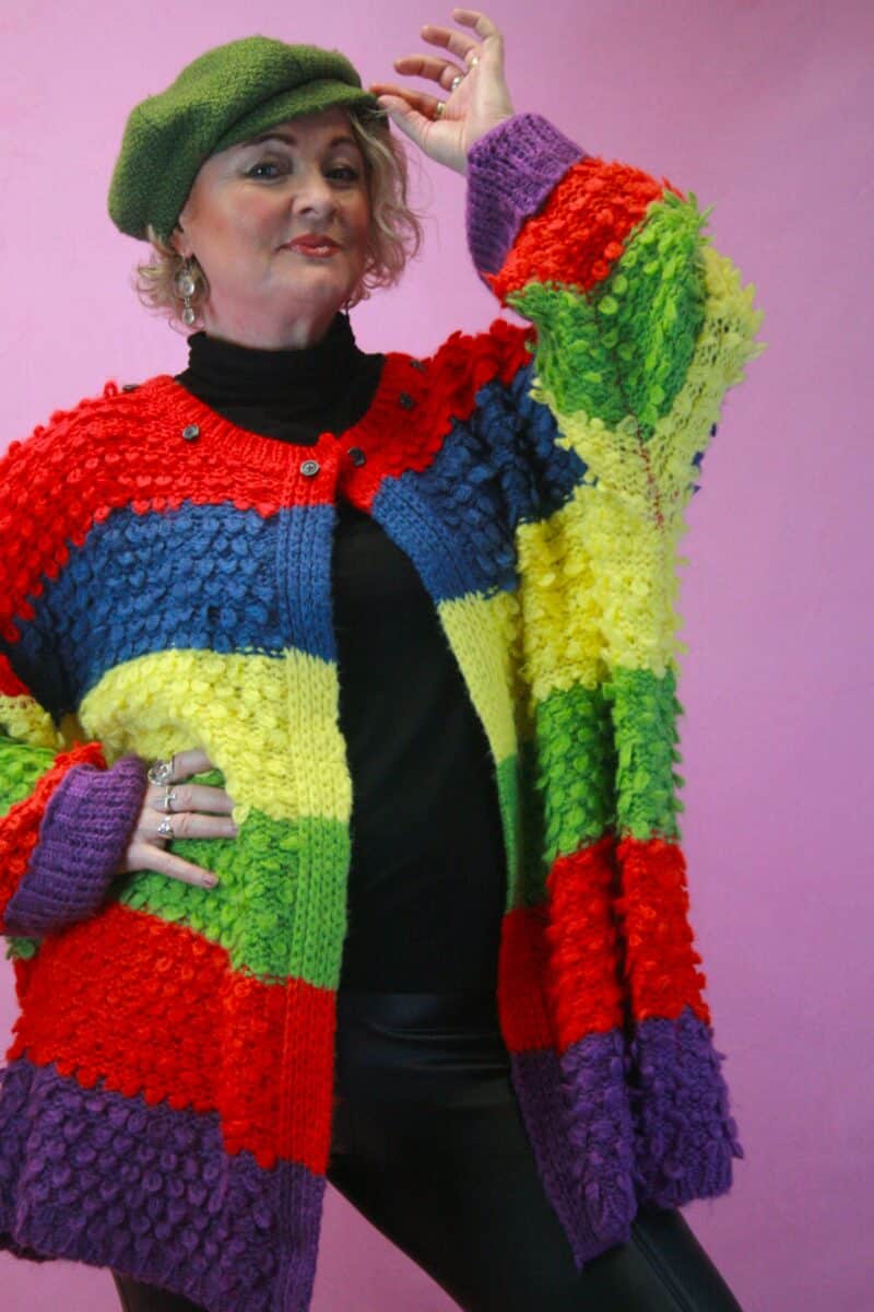 MOCHY Multicoloured Striped Loop Knit Coatigan L/ XL
