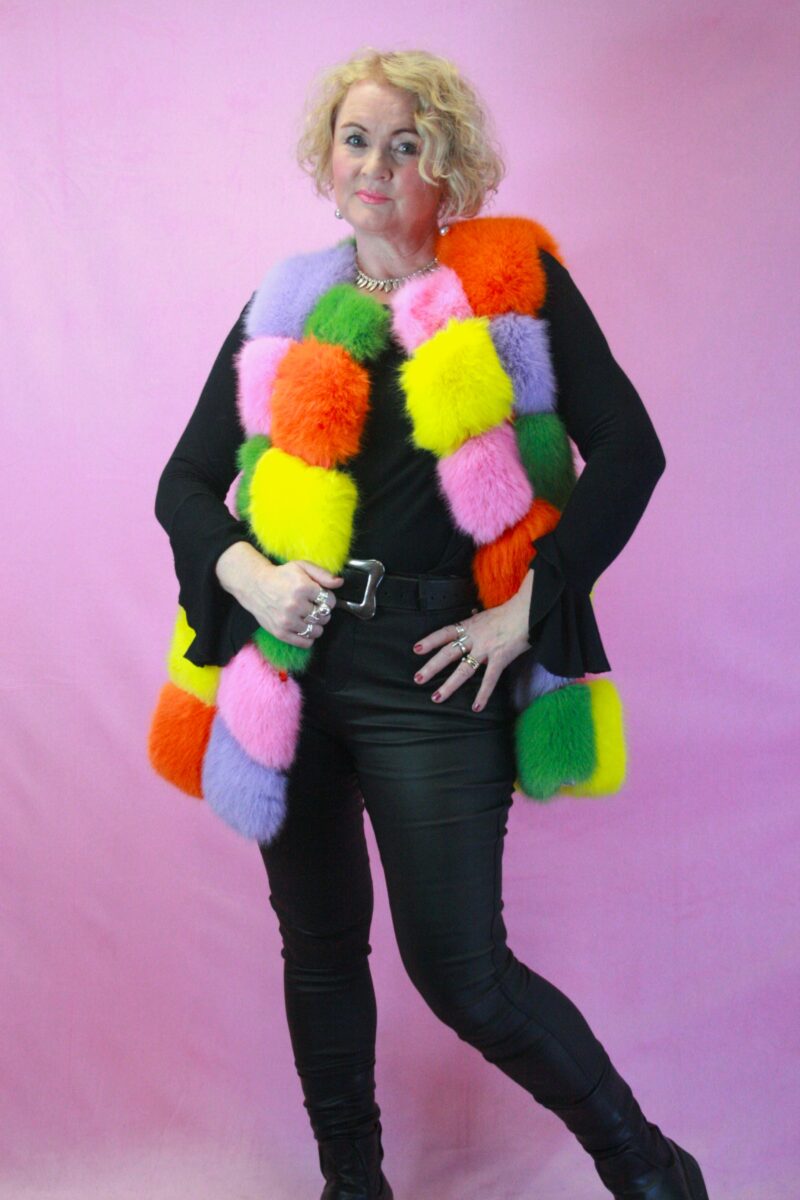Jayley Rainbow Faux Fur Cubed Gilet