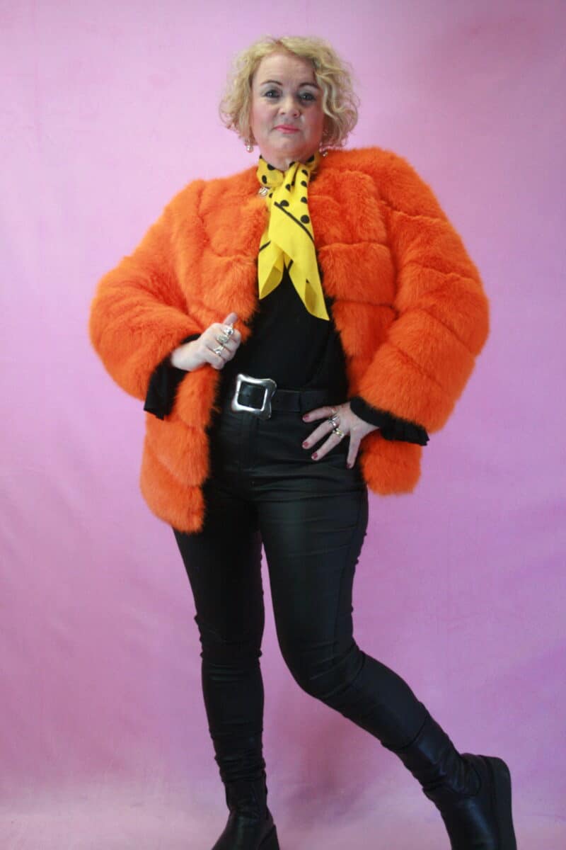 Jayley Orange Gaga Faux Fur Short Coat